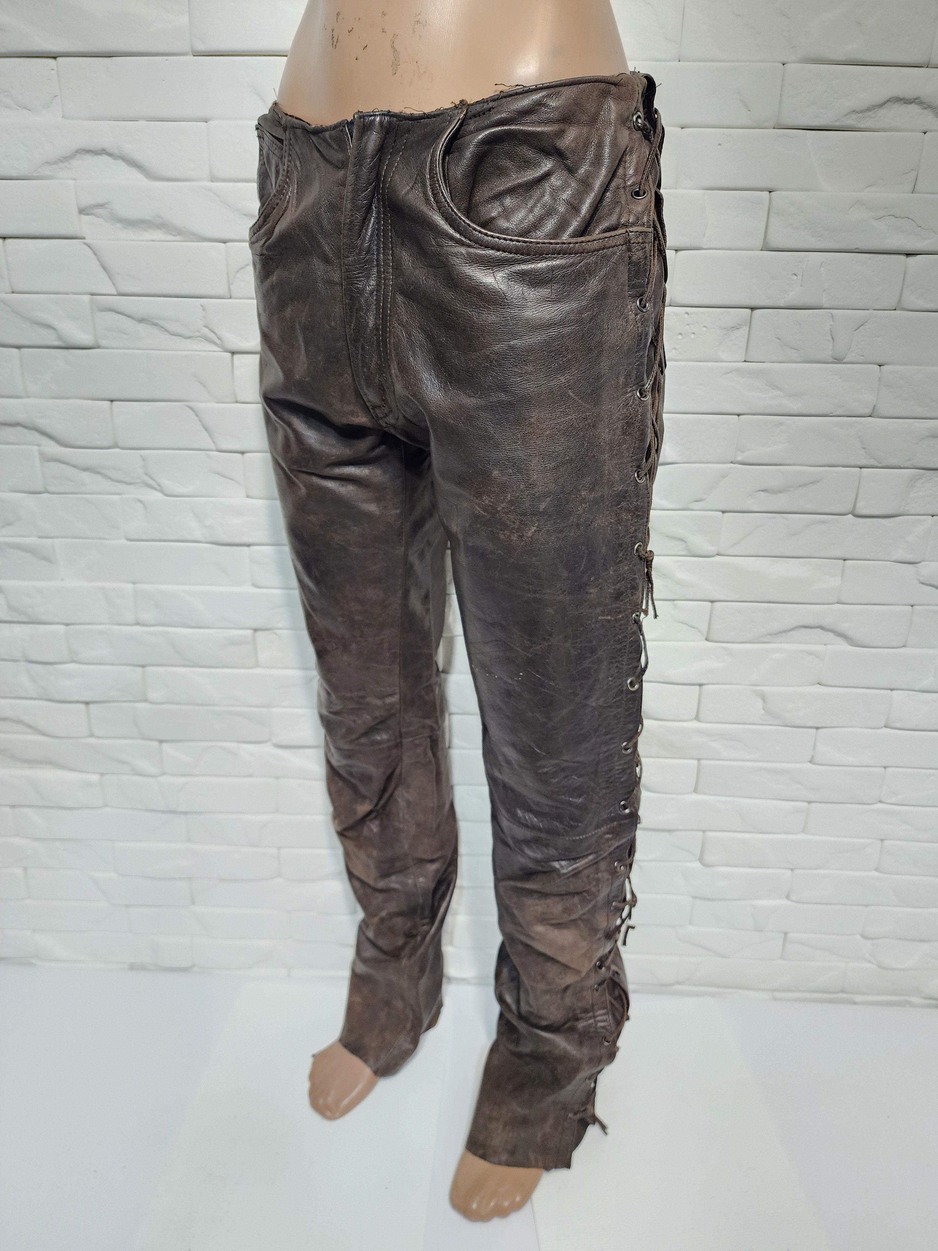 Genuine Leather Brown Leather Motorcycle Pants with Lacing Size US 28 / EU 44 - 1 Thumbnail