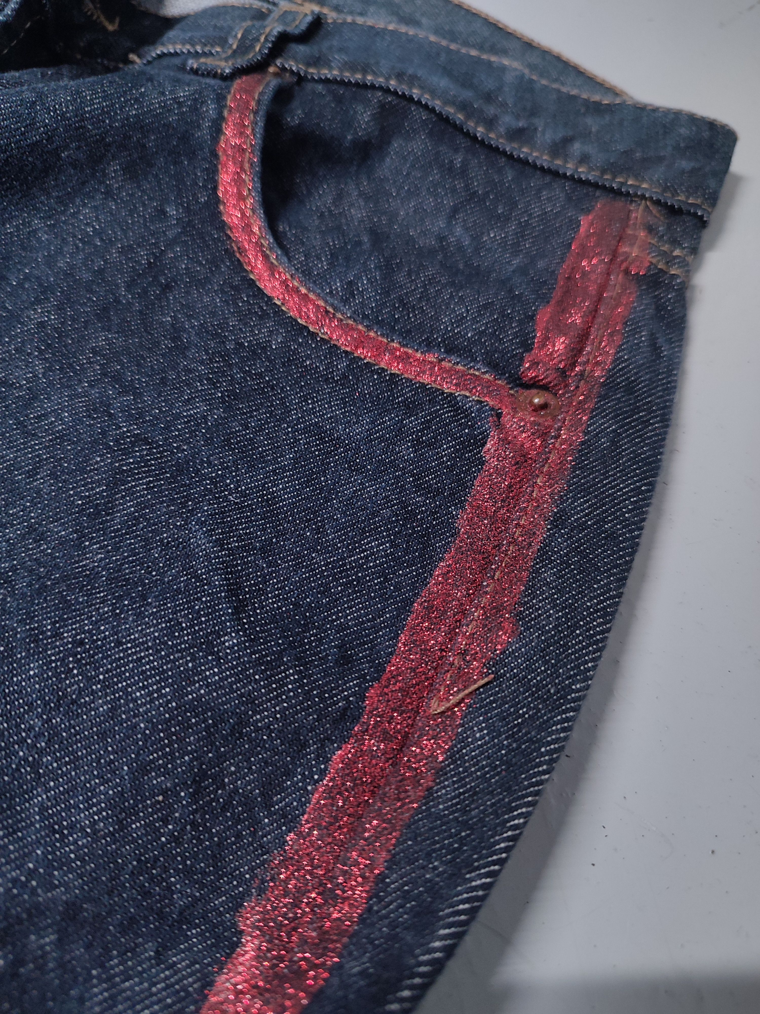 Vintage Vintage Y2k Deadstock Flared Jeans with Glittering Stripes Size 28" / US 6 / IT 42 - 3 Thumbnail