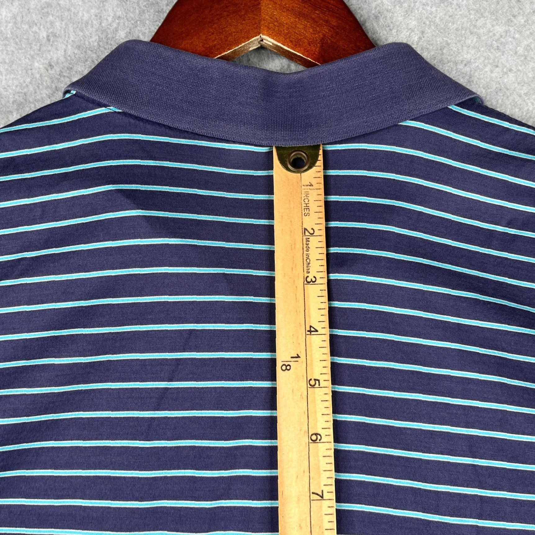 Peter Millar Peter Millar Polo Shirt XL Navy Blue Striped Short Sleeve Collared Button Closure Lightweight Mens Regular Fit Logo Casual Workwear Golf Size US XL / EU 56 / 4 - 7 Thumbnail
