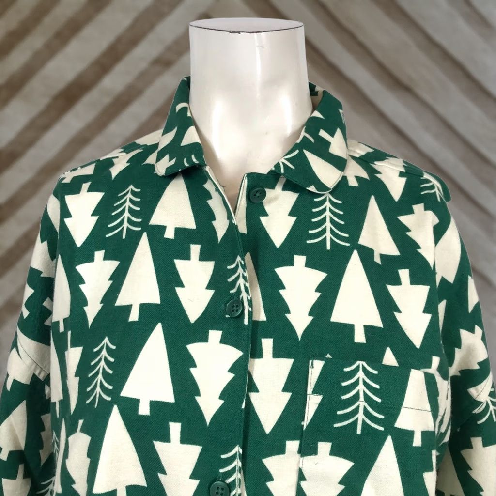 Vintage HANNA ANDERSSON WOMEN'S S GREEN LONG SLEEVE BUTTON COLLARED COTTON PAJAMA Top (Pajama Top) Size S / US 4 / IT 40 - 1 Thumbnail