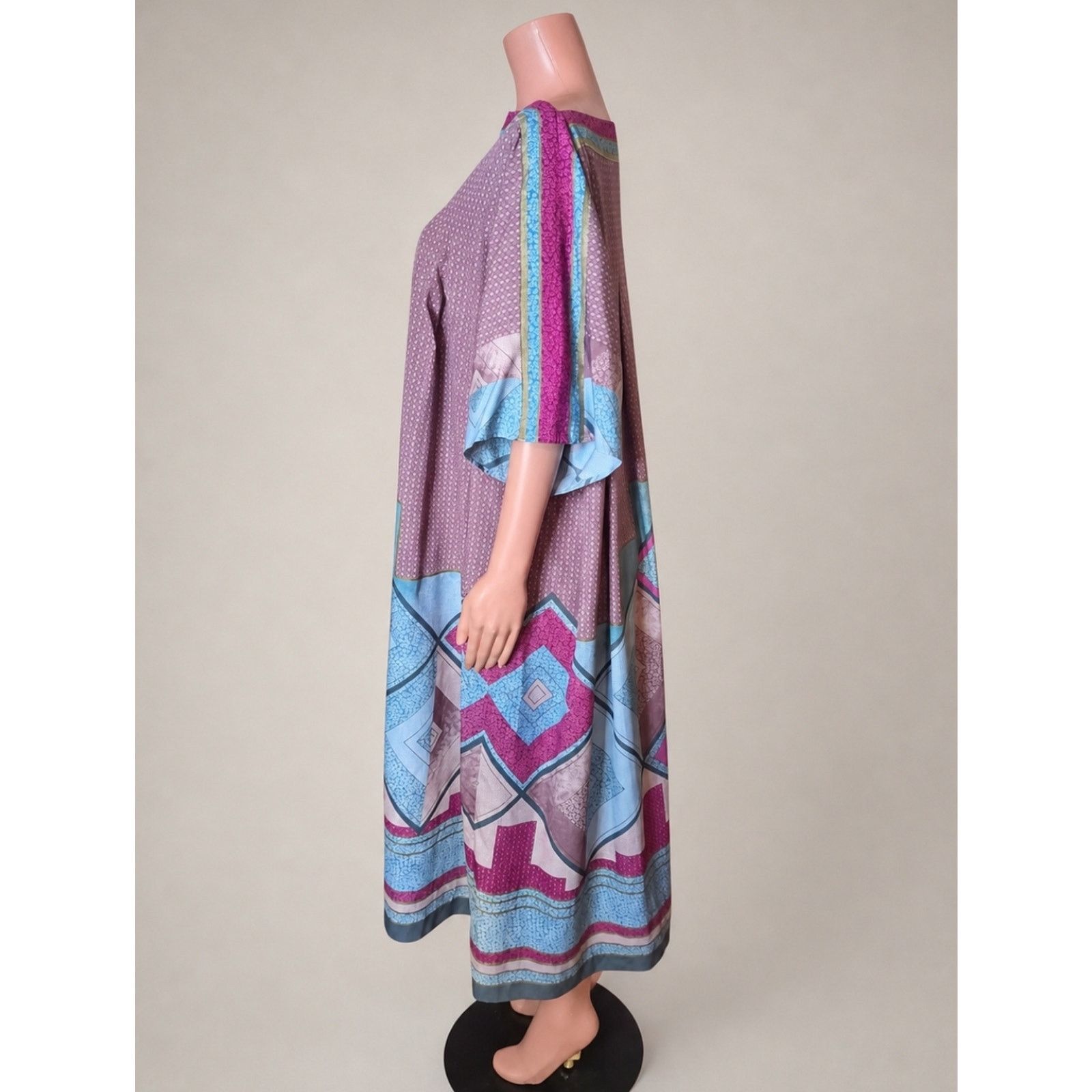 Vintage Gottex 70s Purple Geometric Kaftan Dress Blue & Magenta S Size S / US 4 / IT 40 - 4 Thumbnail