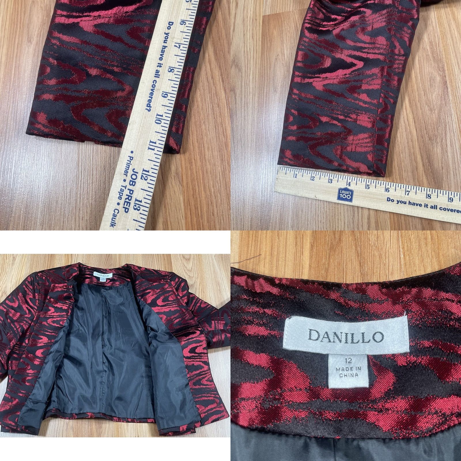 Vintage VINTAGE Danillo Blazer Woman’s 12 Red Black 100% Polyester Lined Jacket Coat Open NWT - Womens Blazer Jacket, Red Black, 12, Polyester, Open, NWT Size XL / US 12-14 / IT 48-50 - 8 Thumbnail