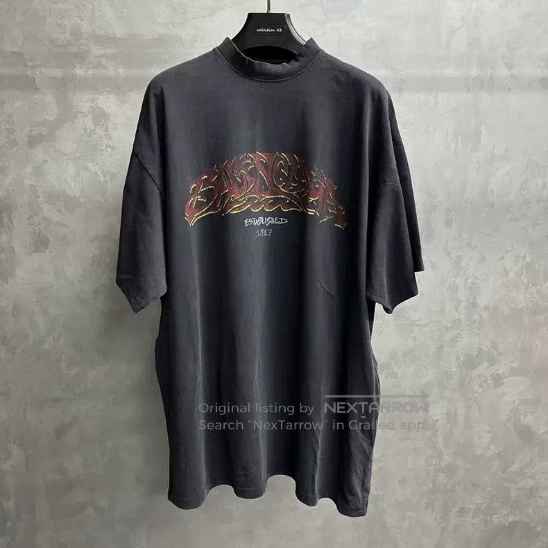 Balenciaga Balenciaga Black Solid Pattern Printed Round Neck Short Sl Size US M / EU 48-50 / 2 - 1 Thumbnail