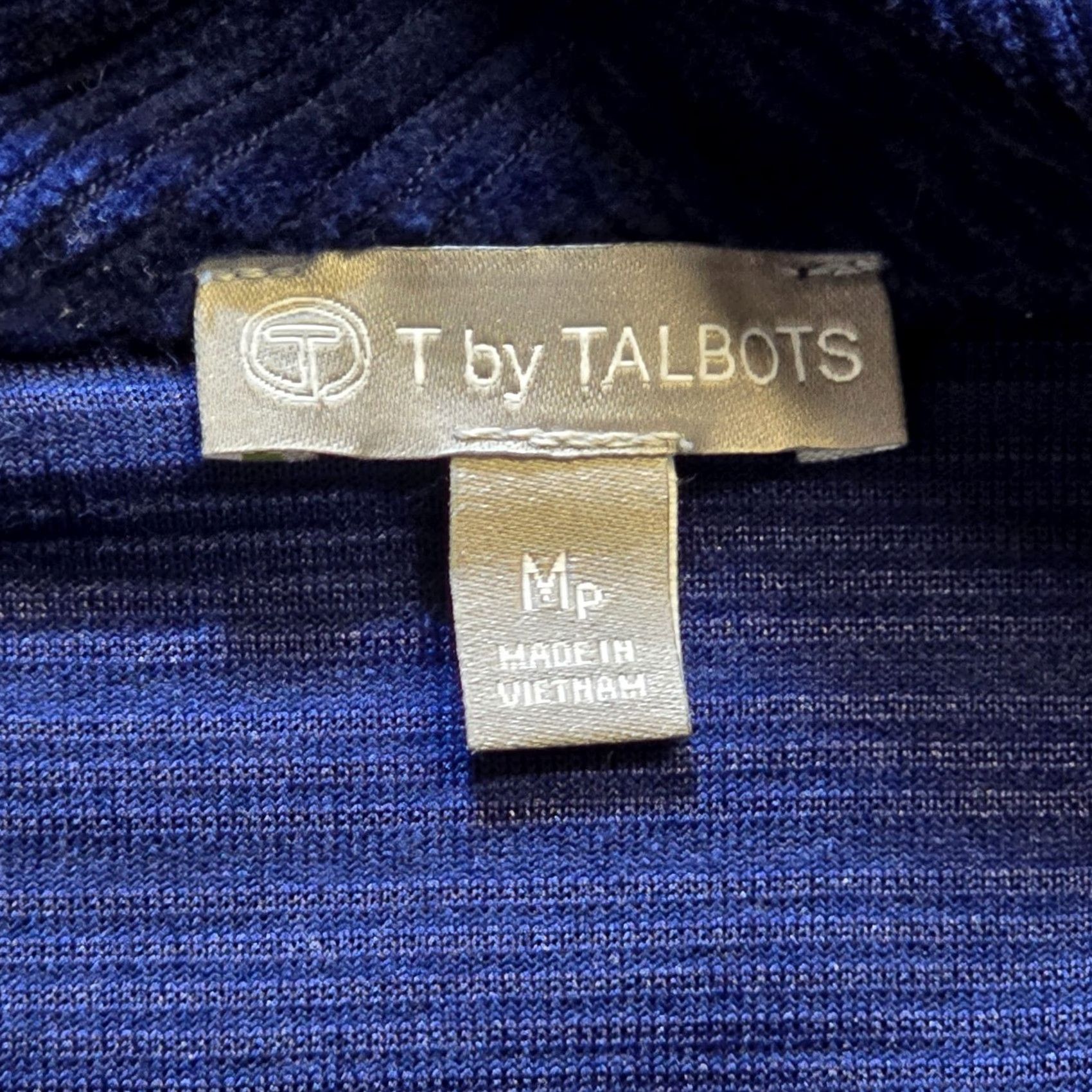Talbots Talbots Top Womens Petite Medium Blue Velour Turtleneck 3/4 Sleeve Casual Blouse Velvet Ribbed - Mens? Size M / US 6-8 / IT 42-44 - 3 Thumbnail