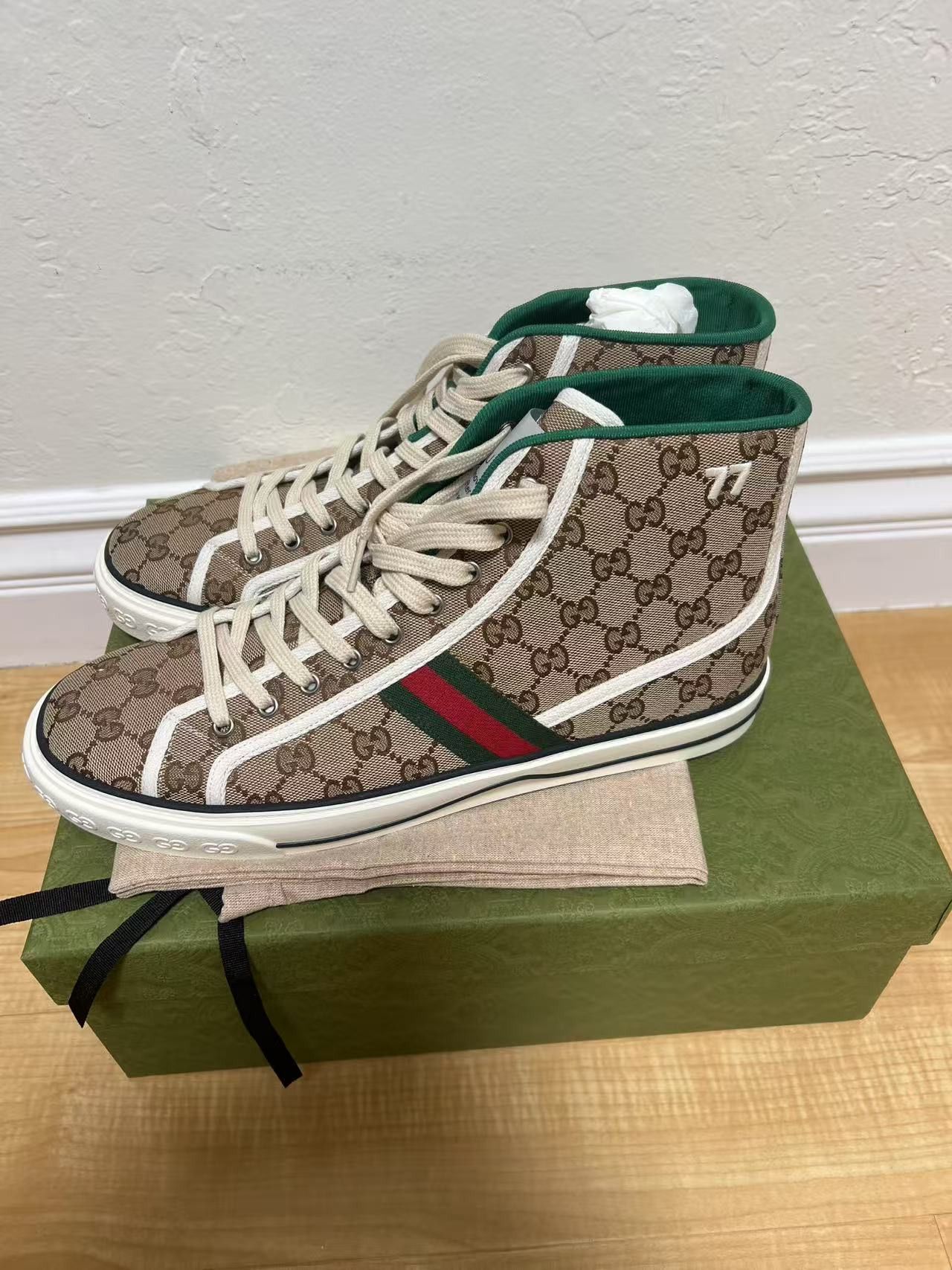 Gucci Gucci Tennis 1977 Canvas High Top Beige GG Print Size US 12.5 / EU 45-46 - 6 Thumbnail