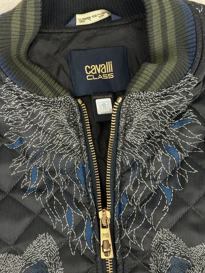 Roberto Cavalli Roberto Cavalli Black Nylon Wolf Embroidered Quilted Bomber Jacket Size US M / EU 48-50 / 2 - 9 Thumbnail