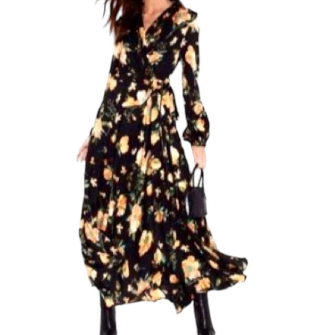 Other Indigo Rose Black Floral V Neck Midi Dress, S Size S / US 4 / IT 40 - 5 Thumbnail