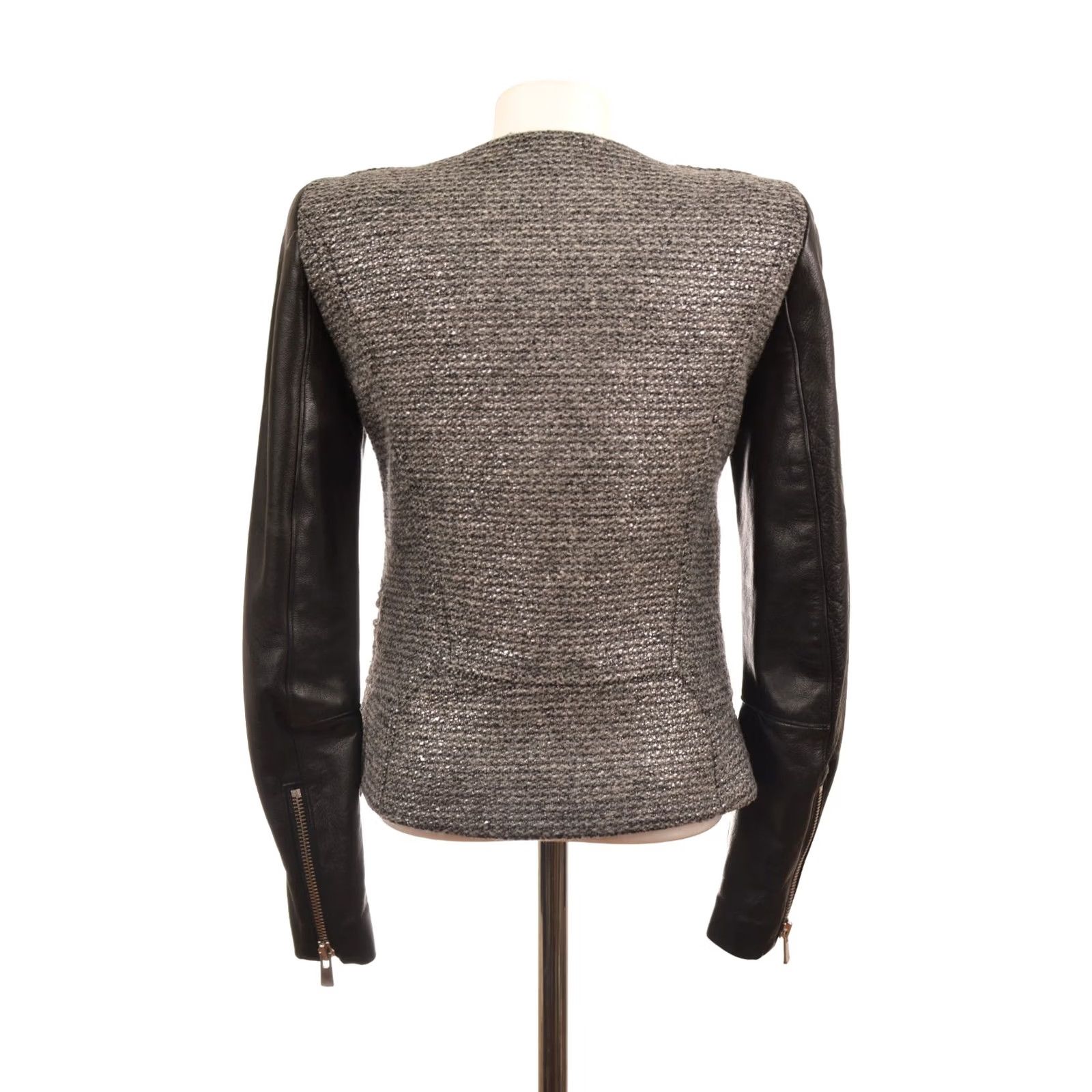 Maje VINTAGE Maje H12 Rumeur Wool Leather Moto Biker Jacket Women 38 Gray Wool Leather Moto Biker Jacket Women 38 Gray Size XS / US 0-2 / IT 36-38 - 3 Thumbnail