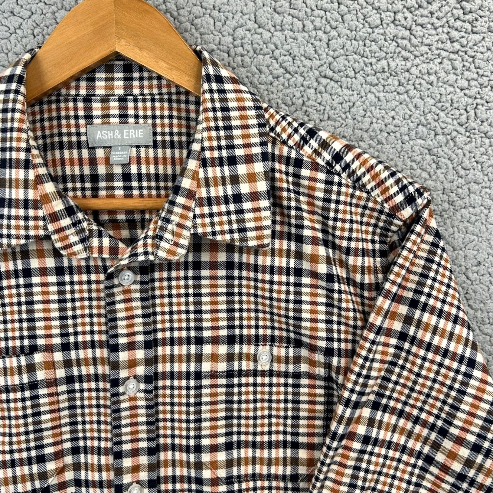 ASH ASH & ERIE Shirt Men's L Brown Navy Plaid Cotton Stretch Casual Button-Down Size US L / EU 52-54 / 3 - 2 Thumbnail