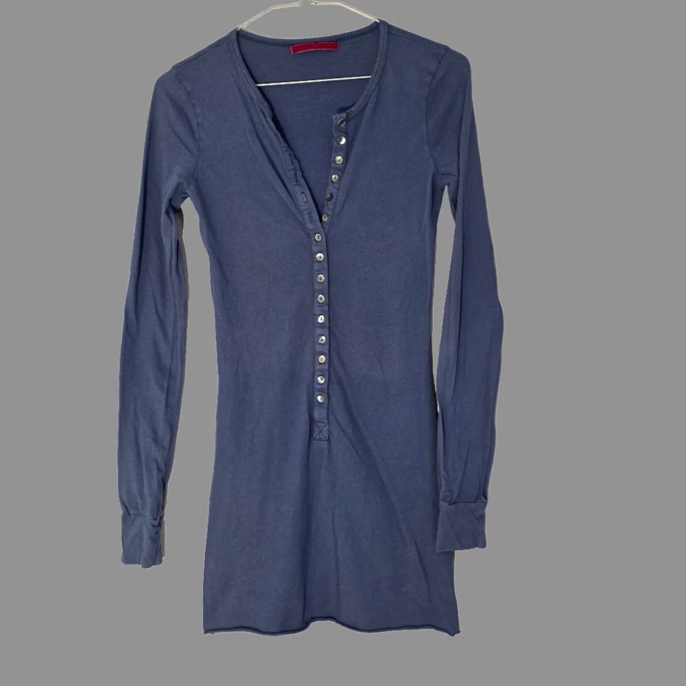 Velvet Velvet by Graham & Spencer Shirt Women S Henley Dress Blue 100% Cotton Long Sleeve Mini Size S / US 4 / IT 40 - 1 Thumbnail