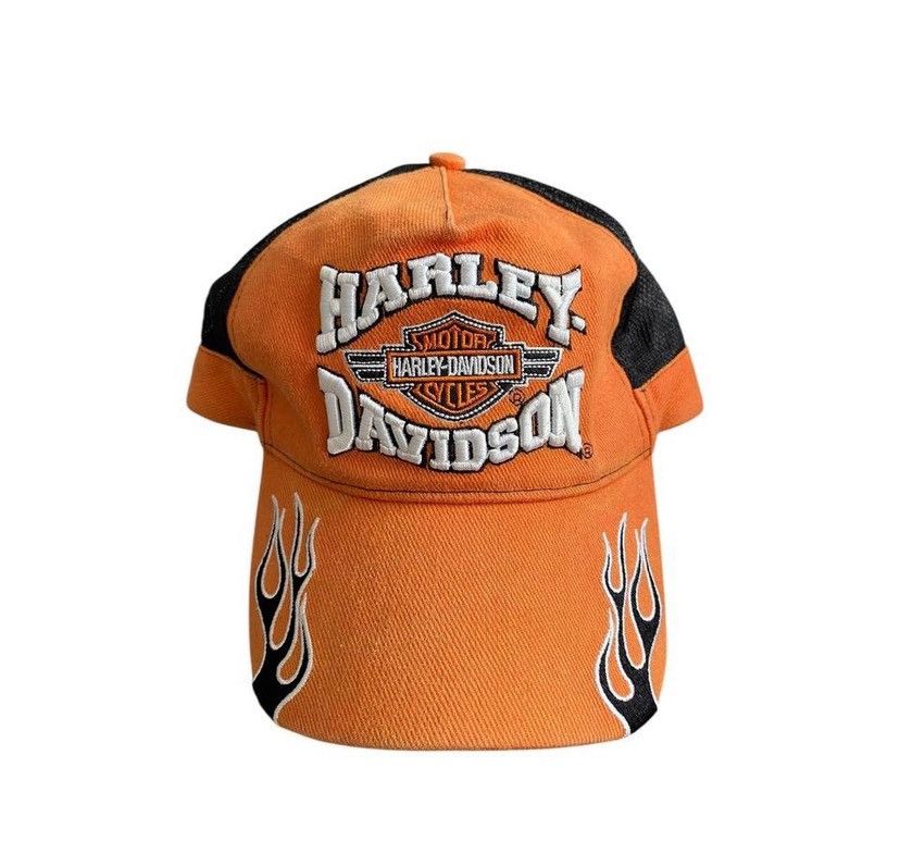 Harley Davidson Harley-Davidson Flame Embroidered Trucker Cap – Orange/Black Size ONE SIZE - 1 Thumbnail