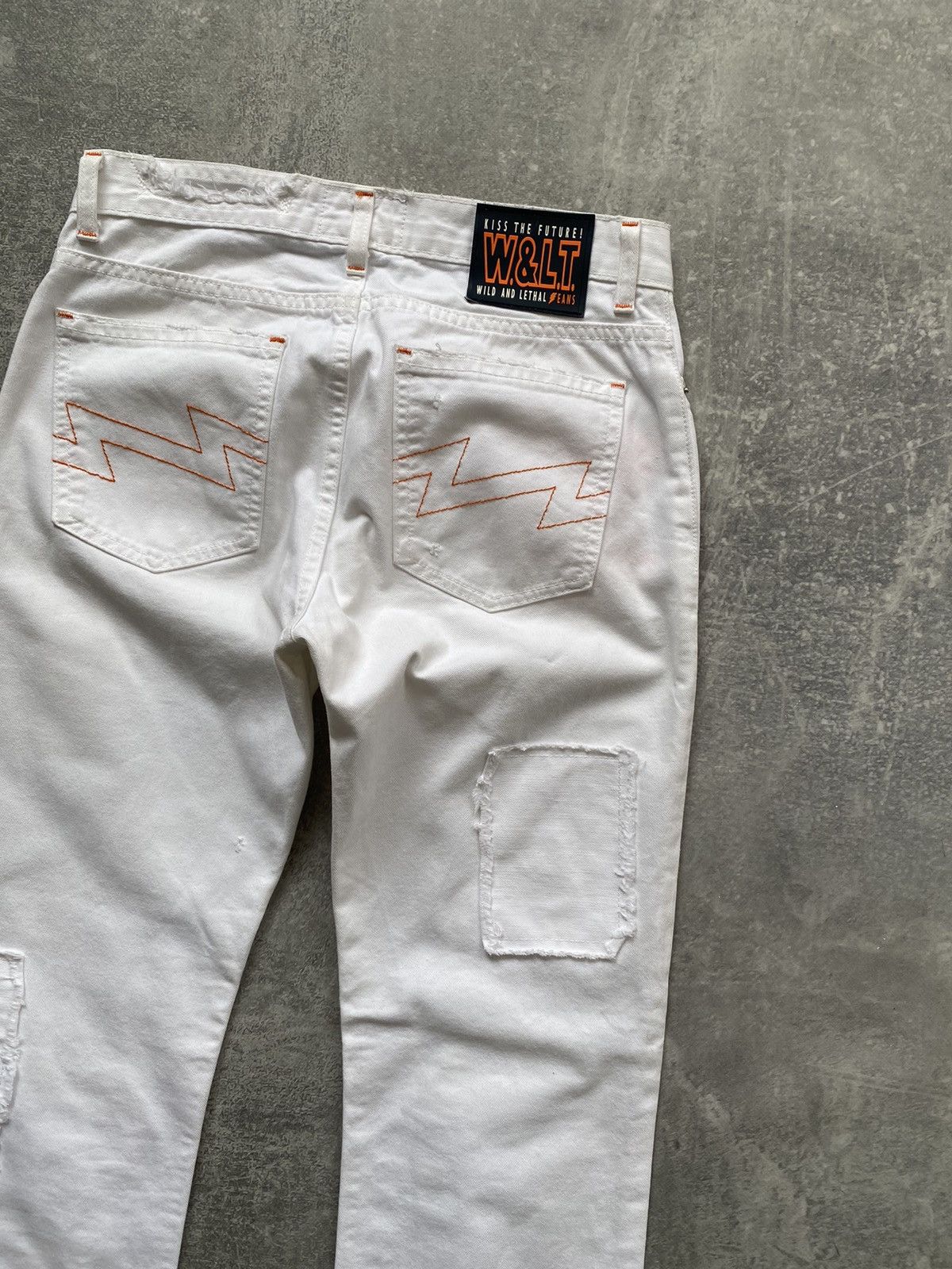 image of Archival Clothing x W Lt Walter Van Beirendonck "distressed Patchwork" White Denim Pants (Size 26)