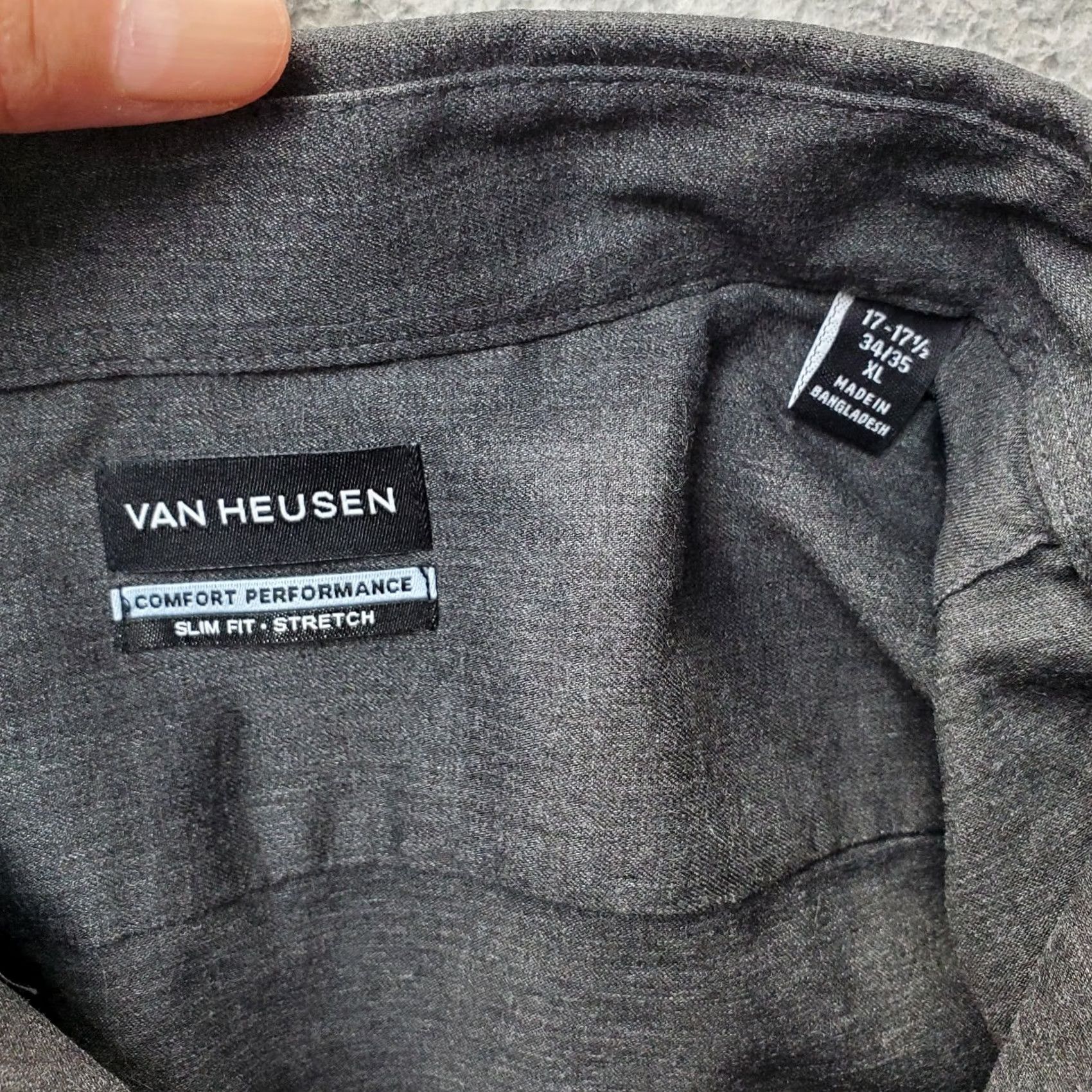 Van Heusen Van Heusen Dress Shirt Mens XL Charcoal Gray Slim Stretch Comfort Performance Shirt Mens XL Charcoal Gray Slim Stretch Size 46R - 5 Thumbnail