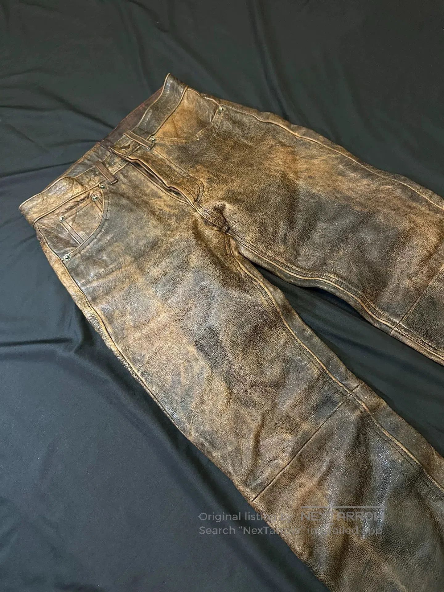 Vintage vintage leather pants with distressed details. Size US 34 / EU 50 - 3 Thumbnail