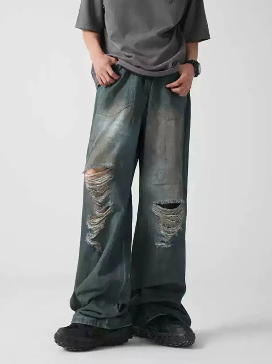 Japanese Brand Retro straight leg distressed jeans Size US 32 / EU 48 - 1 Thumbnail