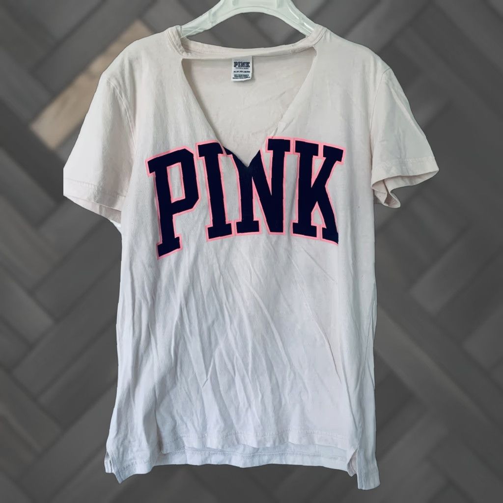 Pinko VINTAGE? No. PINK Shirt Womens XS Pink V-Neck Cutout T-Shirt Victoria’s Secret Pink Size XS / US 0-2 / IT 36-38 - 1 Thumbnail