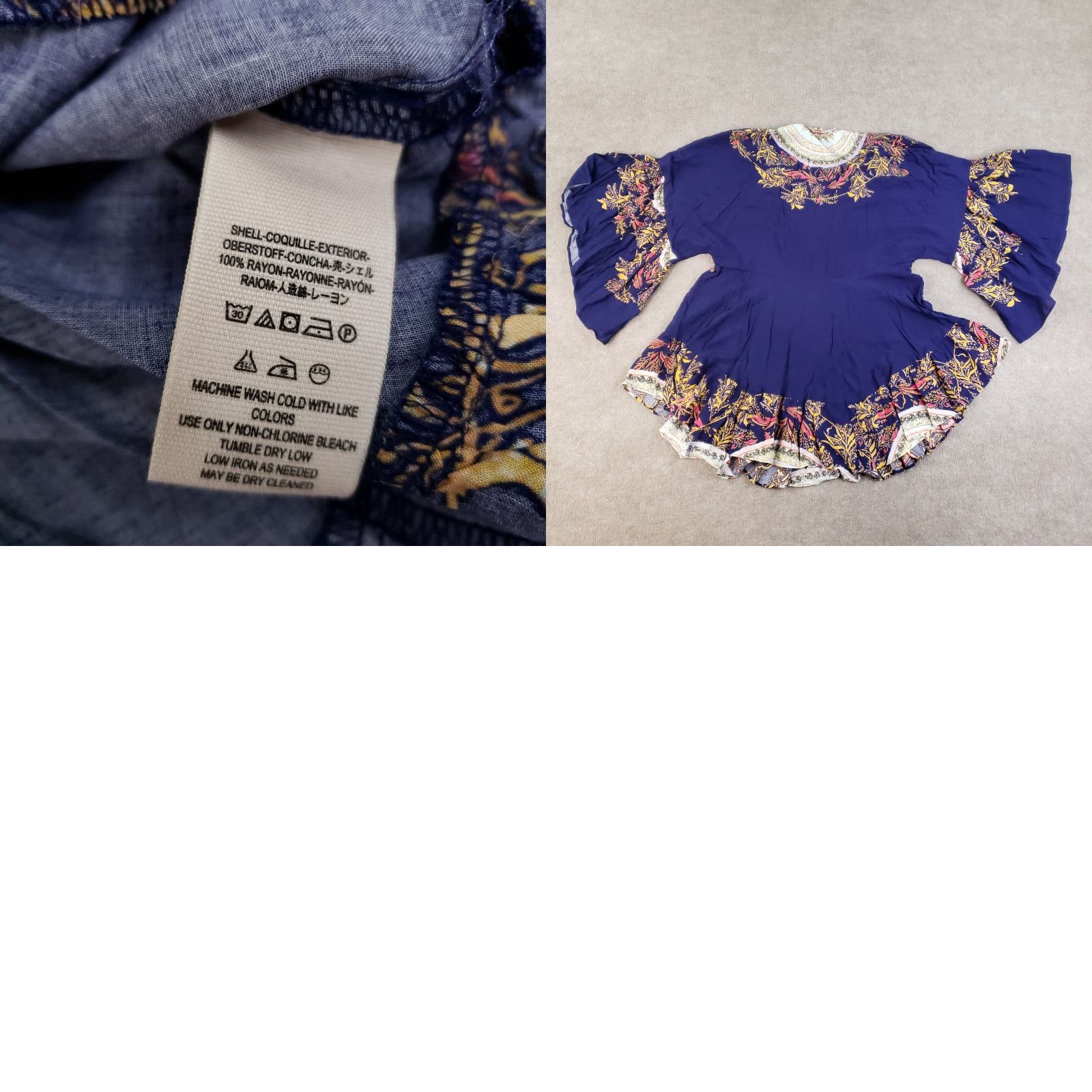 Free People Free People Tunic Blouse Womens XS Blue Floral Ruffle Bohemian 3/4 Sleeve Peasant Size XS / US 0-2 / IT 36-38 - 8 Thumbnail