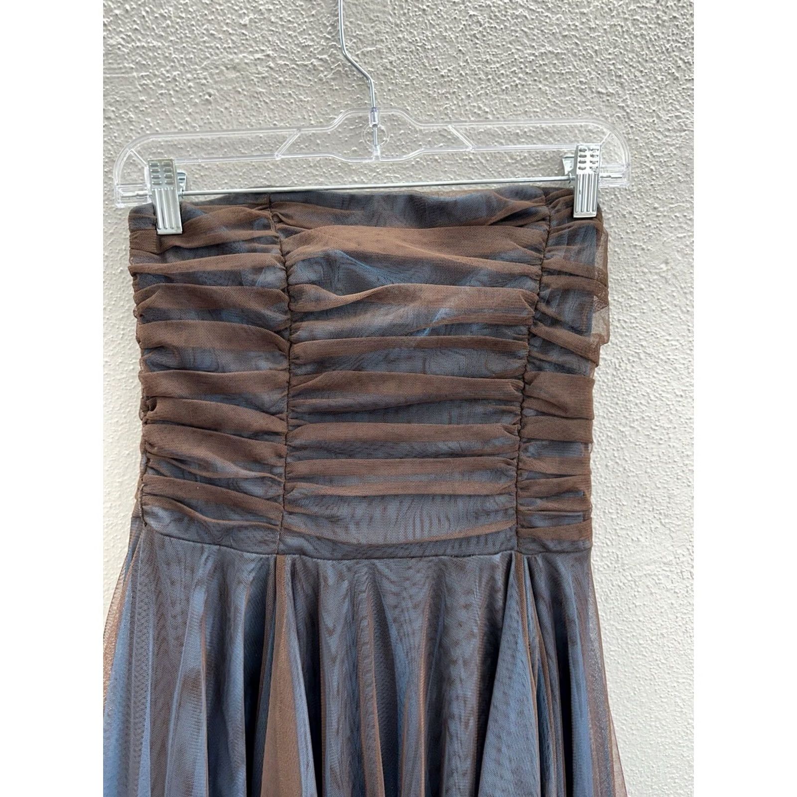 Vintage VINTAGE Water Signs Juniors Dress Brown Blue Strapless Layered Homecoming Size 9/10 Size M / US 6-8 / IT 42-44 - 2 Thumbnail