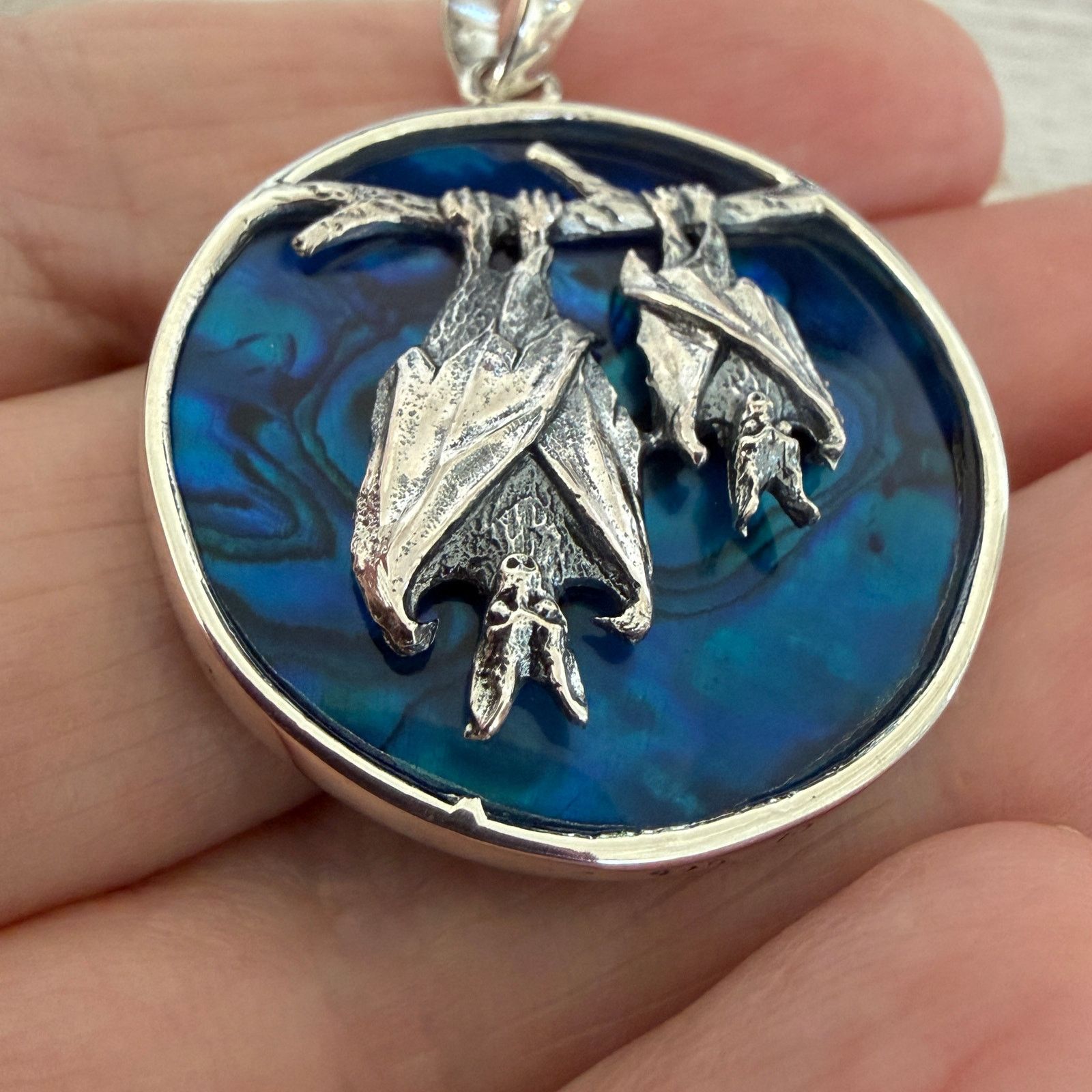Other Sterling Silver Two Bats Medallion Pendant Size ONE SIZE - 4 Thumbnail