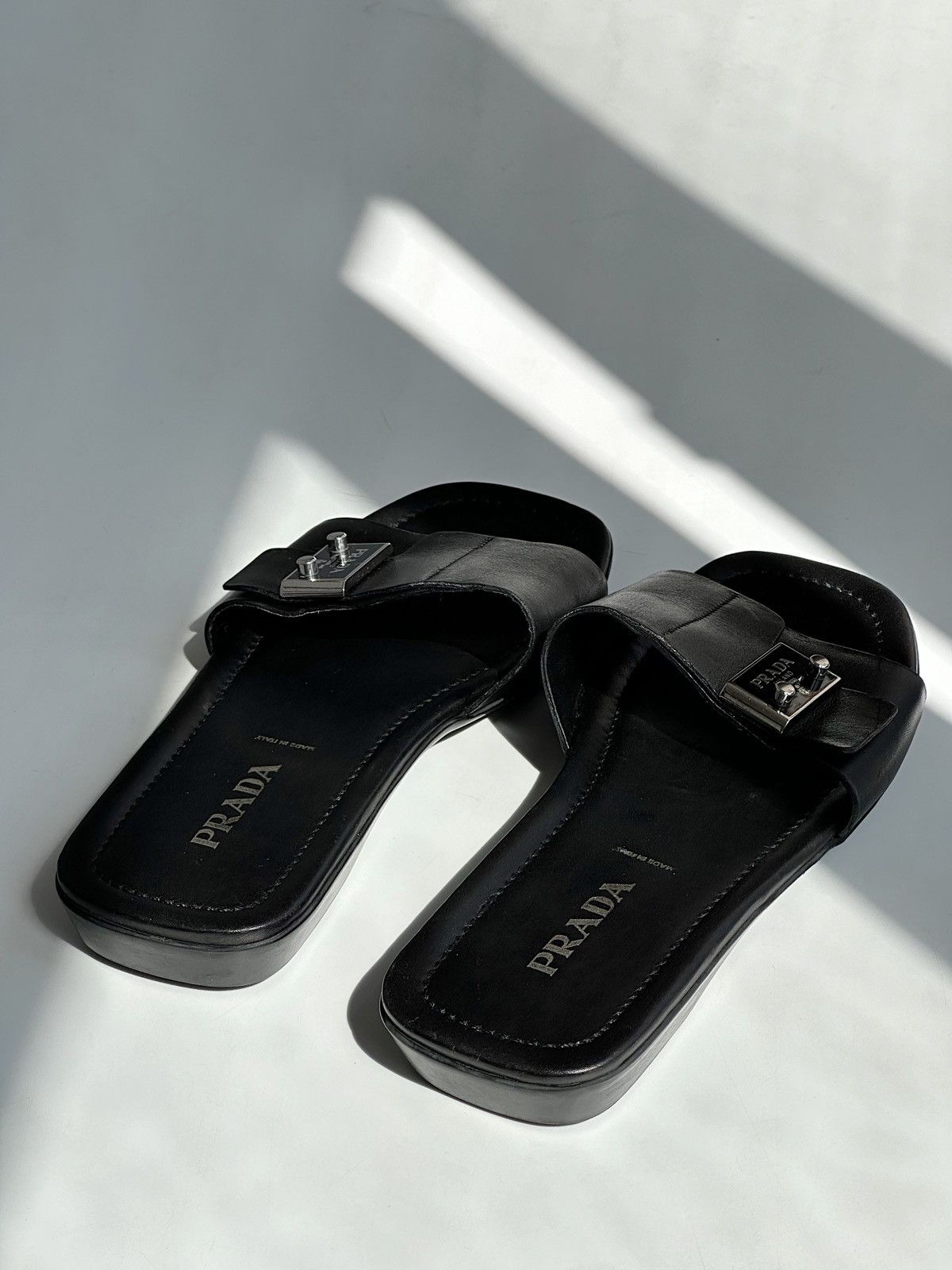 *sz38* PRADA SS2001 Logo Leather Slides Vintage shoes sandal