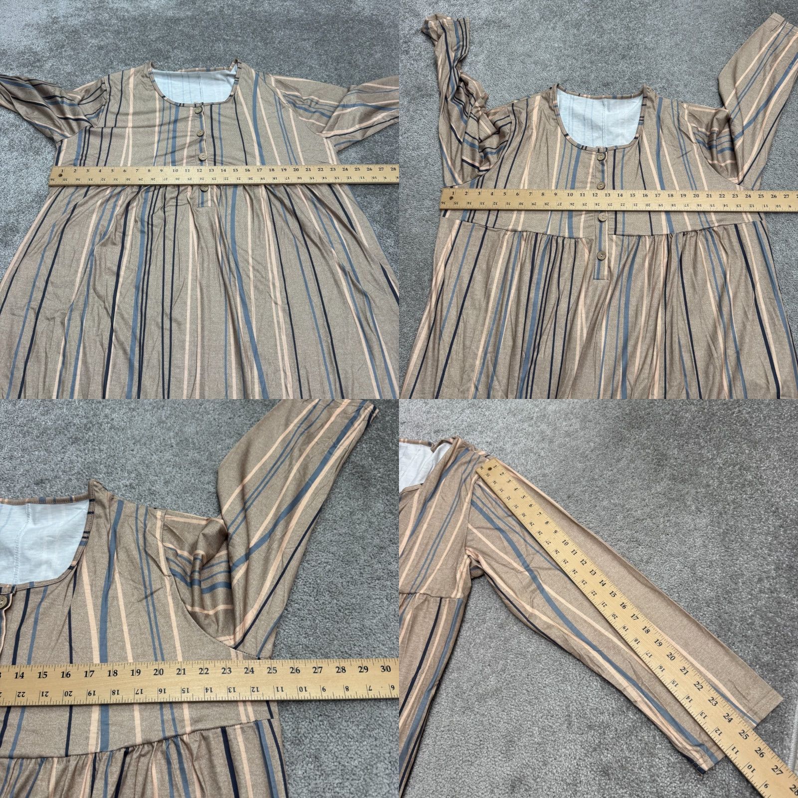 Vintage Unbranded Striped Midi Shift Dress Womens L Brown Button Pockets Size L / US 10 / IT 46 - 9 Thumbnail