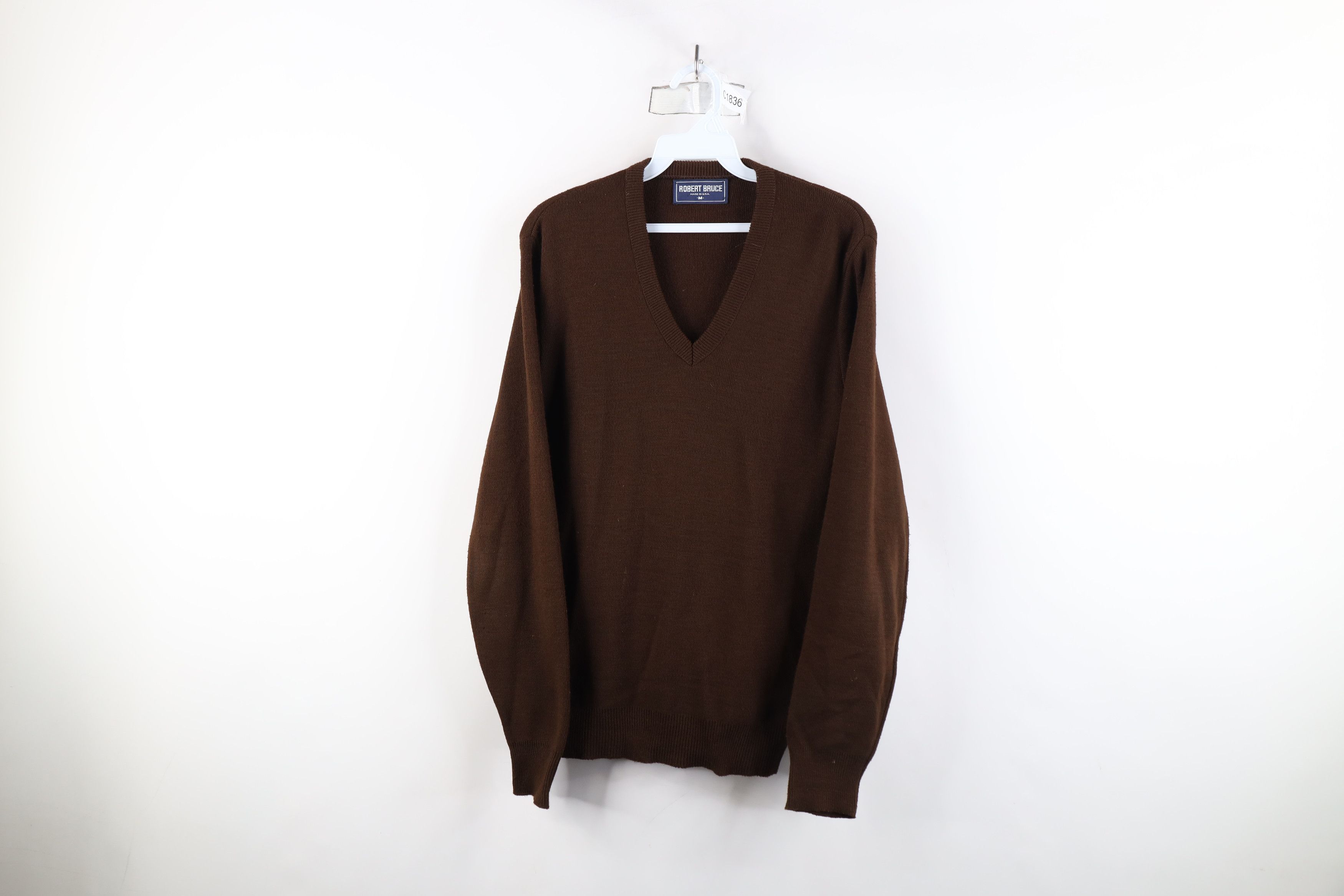 Vintage Vintage 70s Streetwear Blank Knit V-Neck Sweater Brown USA Size US M / EU 48-50 / 2 - 1 Thumbnail