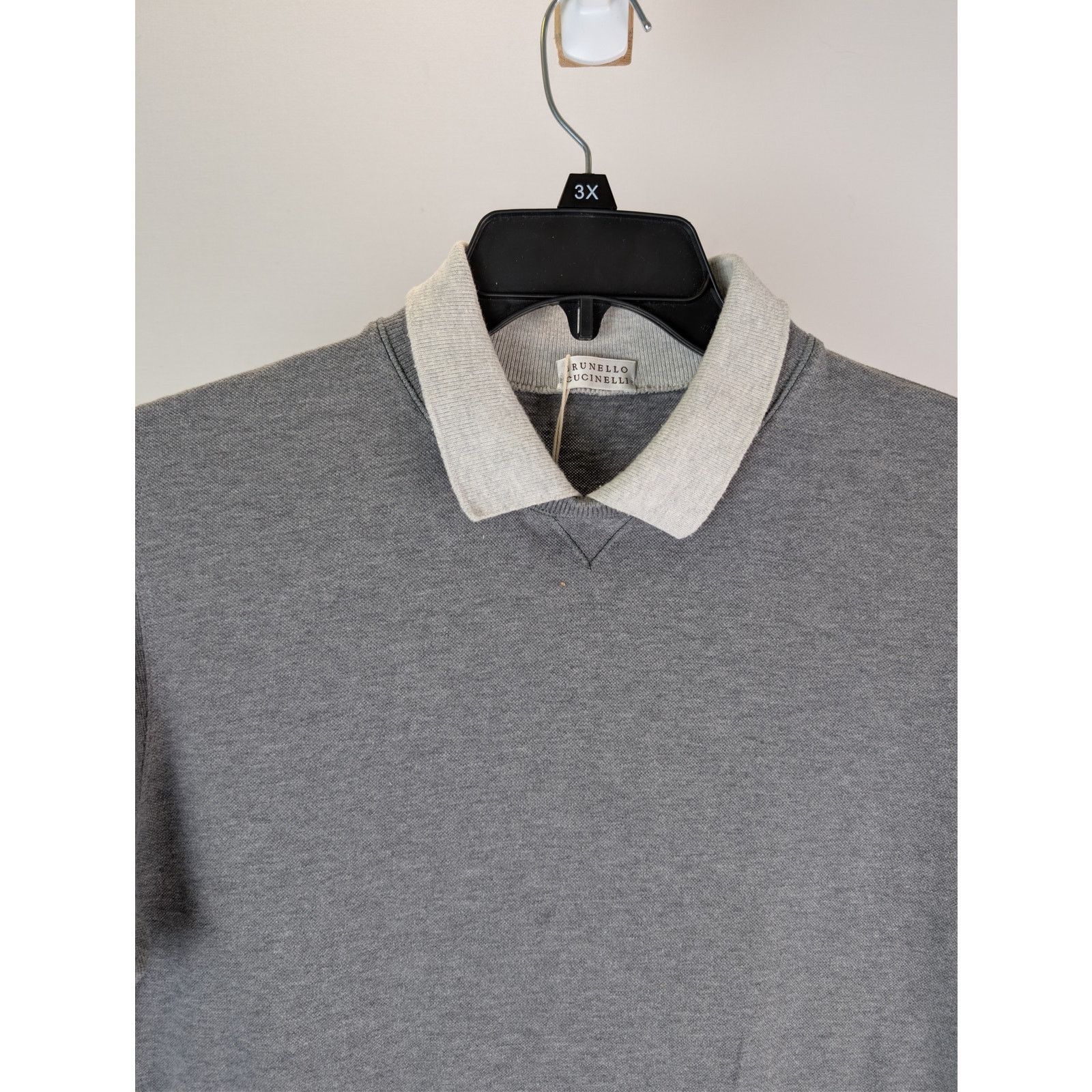 Brunello Cucinelli o1rshd1 CC20 grey cotton polo shirt with a white collar Size US M / EU 48-50 / 2 - 7 Thumbnail