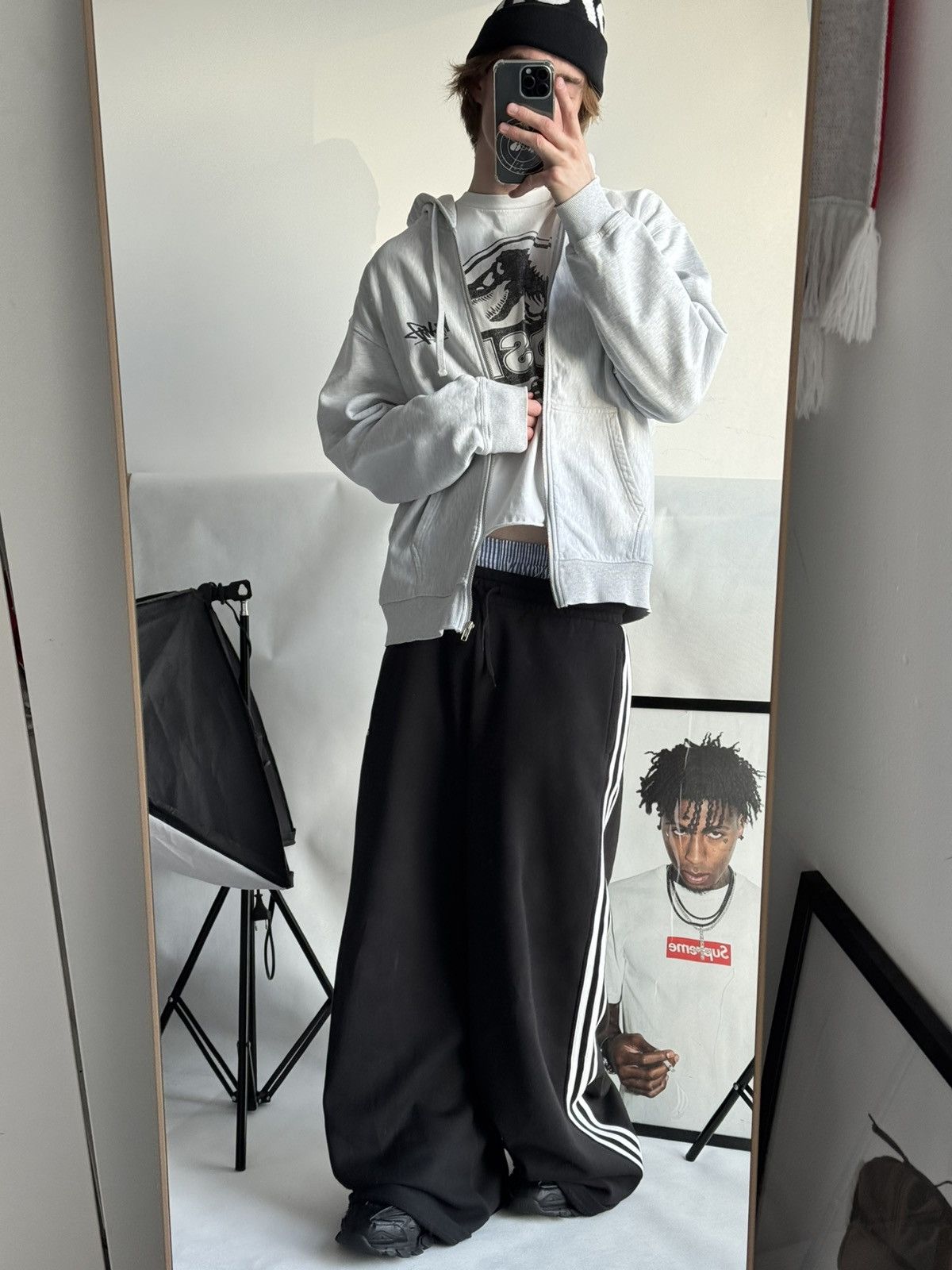 Stussy STUSSY Zip Up Reverse LOGO OVERSIZE Zip Up Gray HOODIE Size US XL / EU 56 / 4 - 16 Thumbnail
