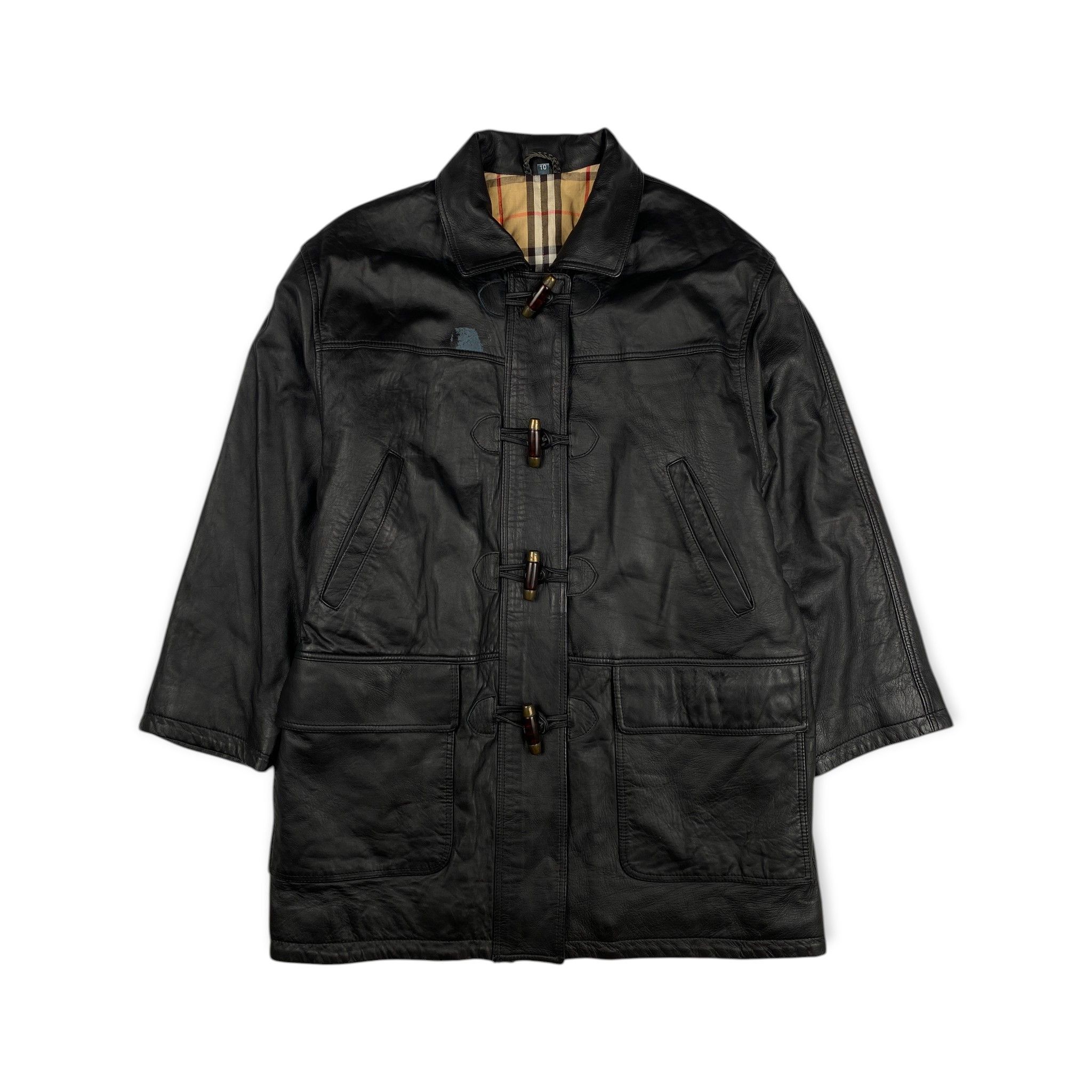 Burberry Vintage Duffle Coat Nova Check Leather Jacket Size M / US 6-8 / IT 42-44 - 1 Thumbnail