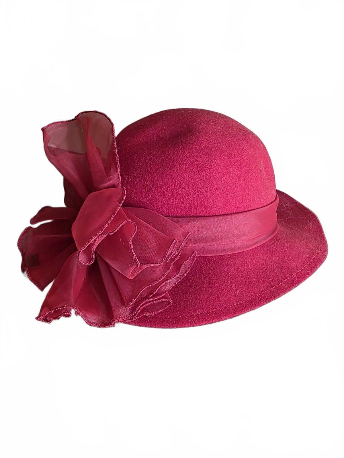 AGLINI Vintage Arlin Red Wool Cloche Hat with Side Organza Bow Size ONE SIZE - 2 Thumbnail