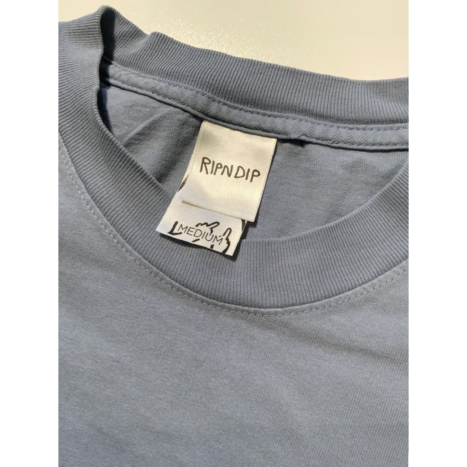 RIPNDIP RIPNDIP Lord Nermal Felt Graphic Cat Light Blue Crewneck Skate T-Shirt Sz. M Size US M / EU 48-50 / 2 - 8 Thumbnail