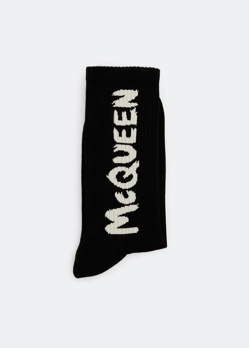 Alexander McQueen o1w1db10725 Size: Large/Graffiti Socks in Black Size ONE SIZE - 3 Thumbnail
