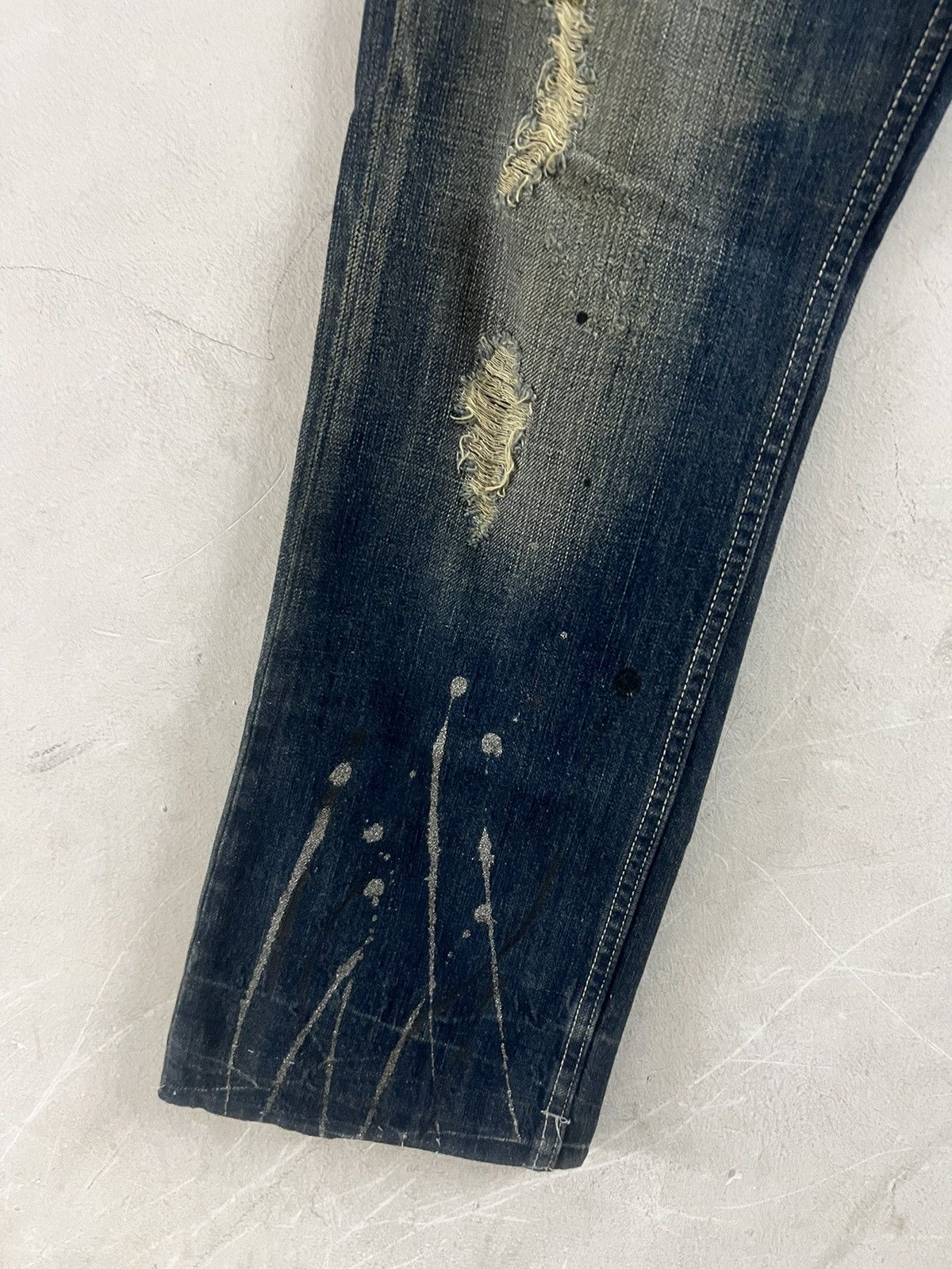 Japanese Brand THRASHED UNKNOW RIPPED SPLUTTER DENIM PANT Size US 34 / EU 50 - 6 Thumbnail