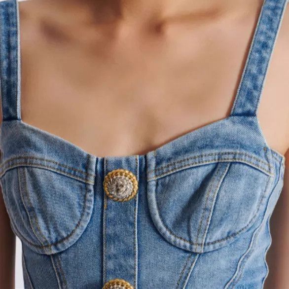 Balmain Balmain 24 New Heart Neck Zipper Short Denim Cami Dress Size XS / US 0-2 / IT 36-38 - 8 Thumbnail