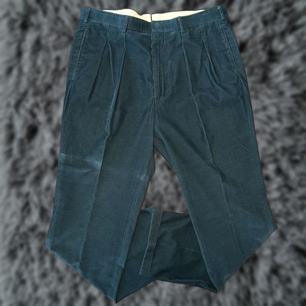 Vintage Ben Silver Charleston Pants Men’s 38x33 Green Corduroy USA Made Pleated Cuffed Size US 38 / EU 54 - 1 Thumbnail