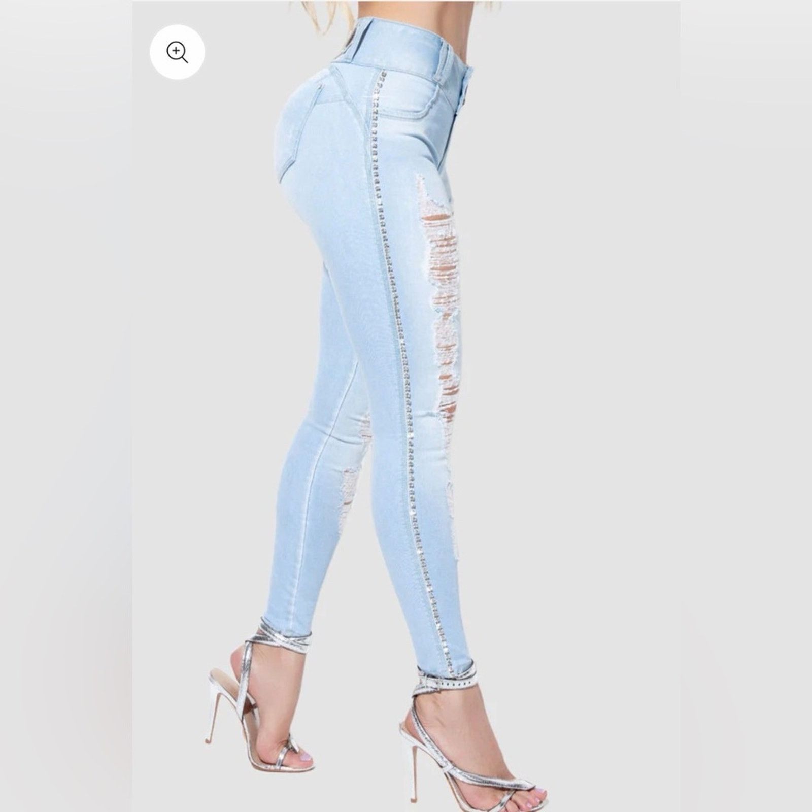 Other Pitbull High Waisted Light Wash Blue Ripped Distressed Jeans Size 23" - 7 Thumbnail