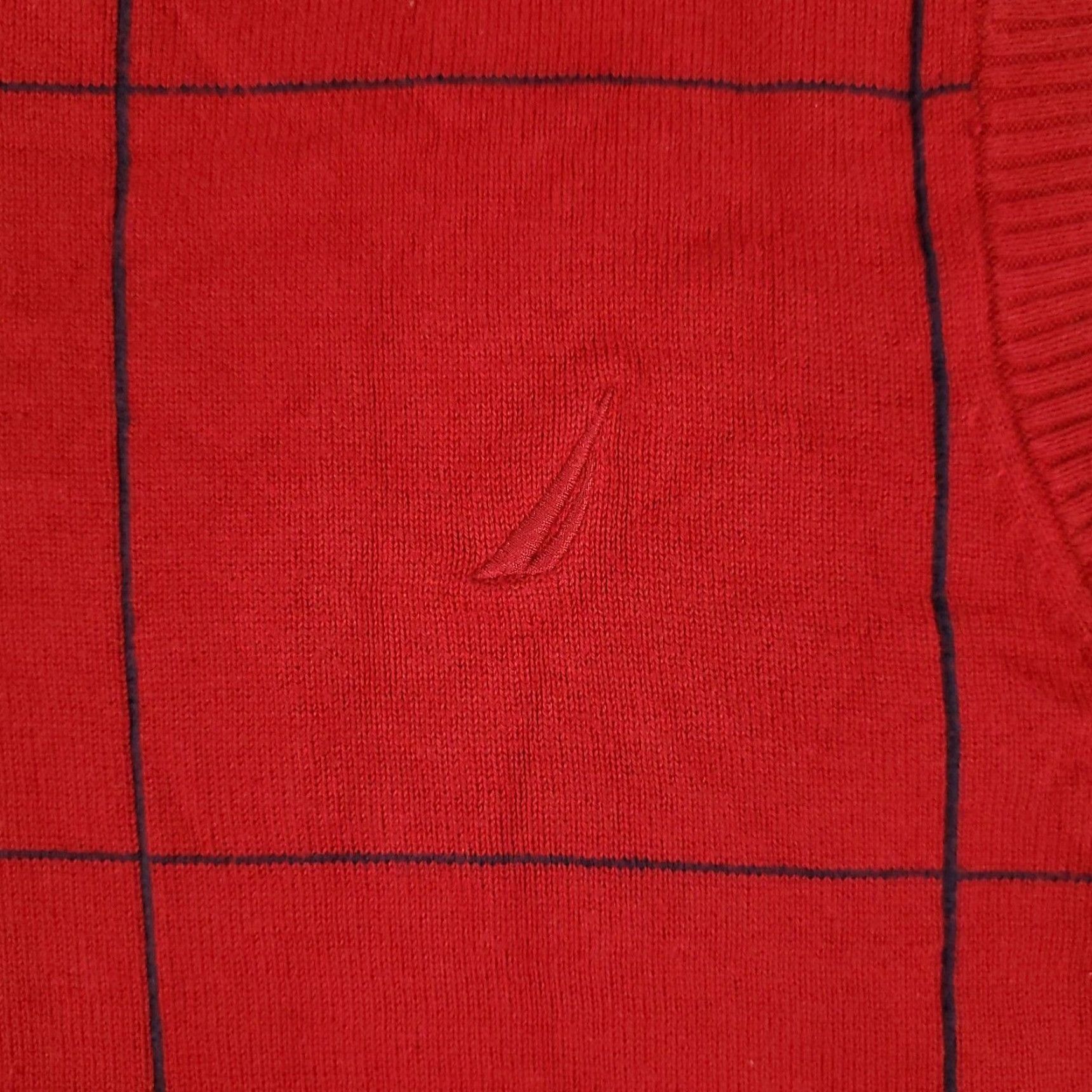 Nautica Nautica Mens Large Red Check V Neck Pullover Sweater Vest Casual Size US L / EU 52-54 / 3 - 2 Thumbnail
