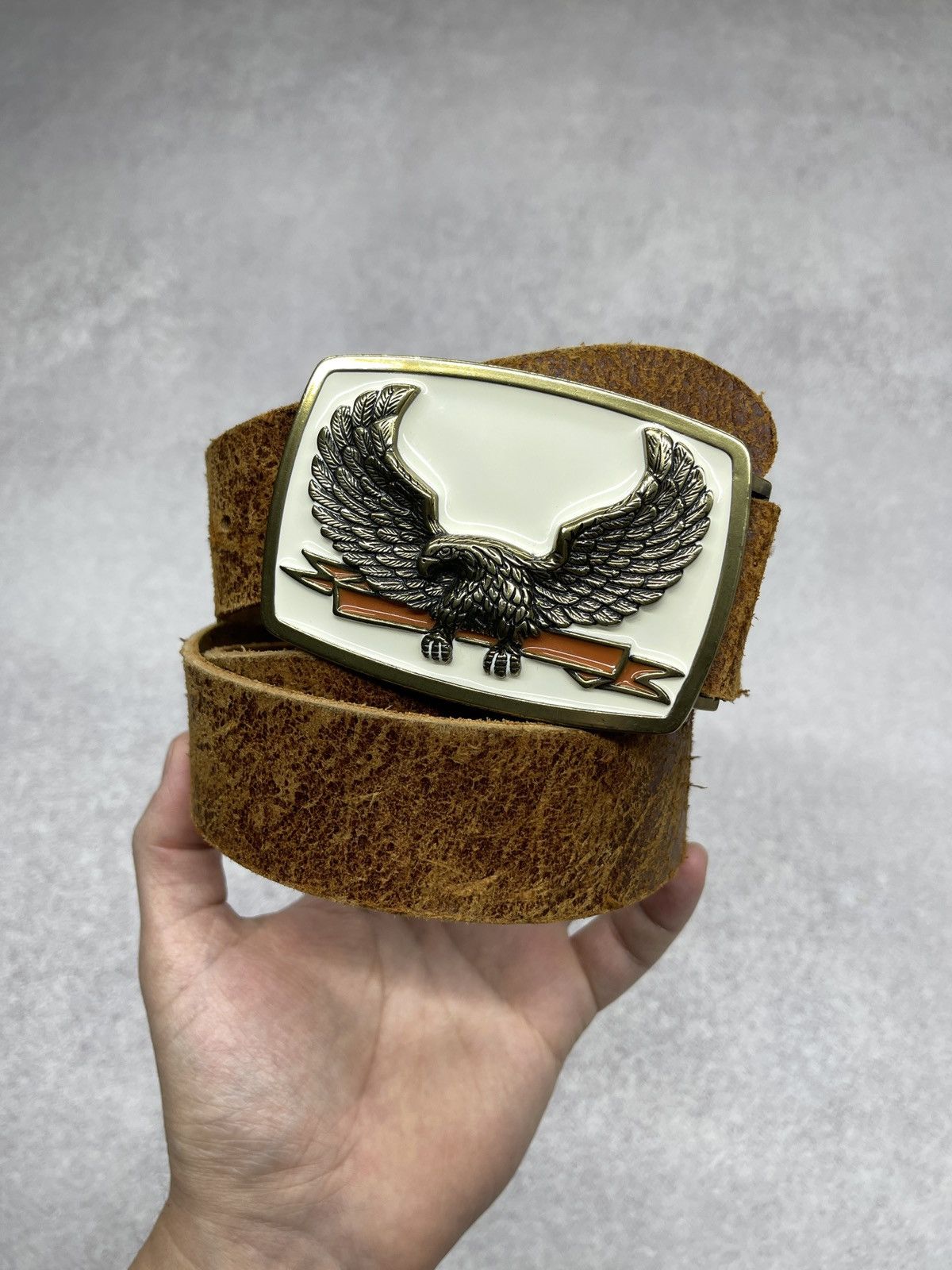 River Island River Island Leather Belt With Buckle Eagle Brown Western Size ONE SIZE - 1 Thumbnail