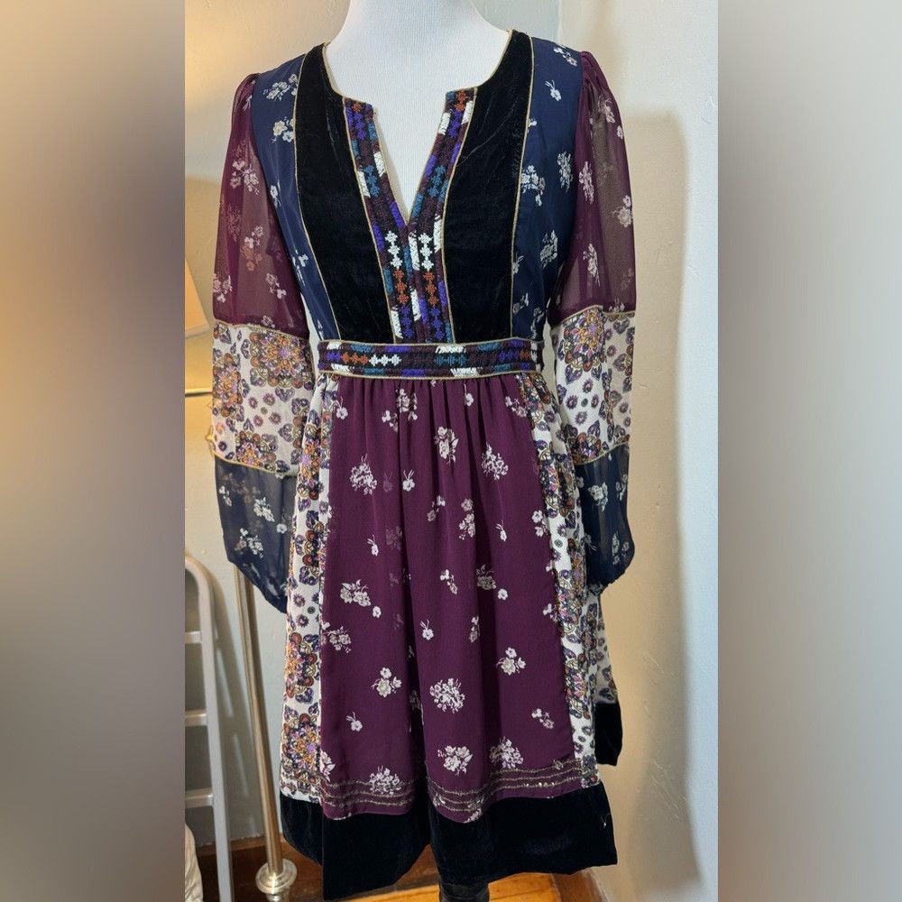 Anthropologie Anthropologie Maeve Quartier Latin Embroidered Patchwork Dr Size XS / US 0-2 / IT 36-38 - 2 Thumbnail