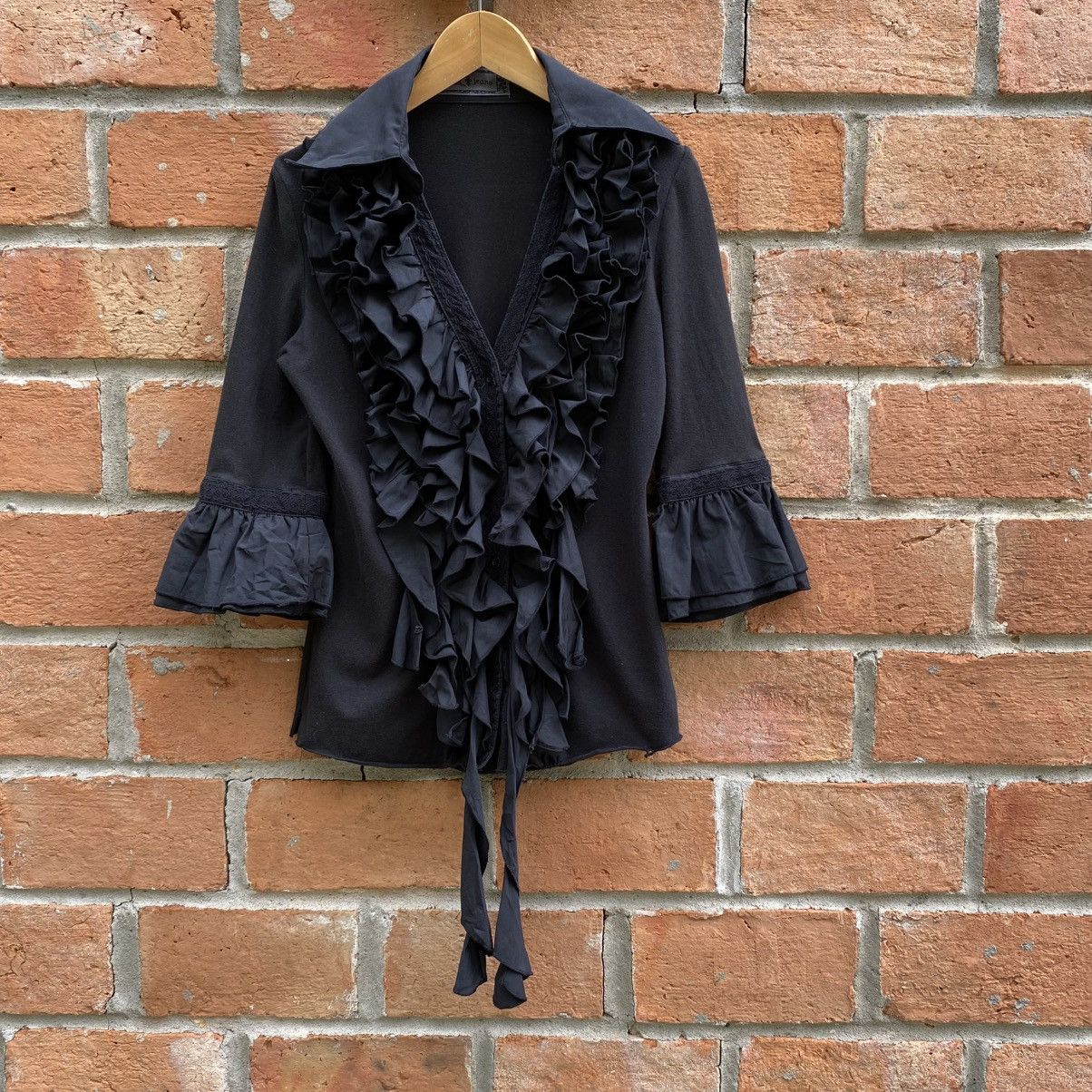 Designer × Japanese Brand Cook jeans Y2K Punk Black Ruffle Fitted Blouse Size M / US 6-8 / IT 42-44 - 8 Thumbnail