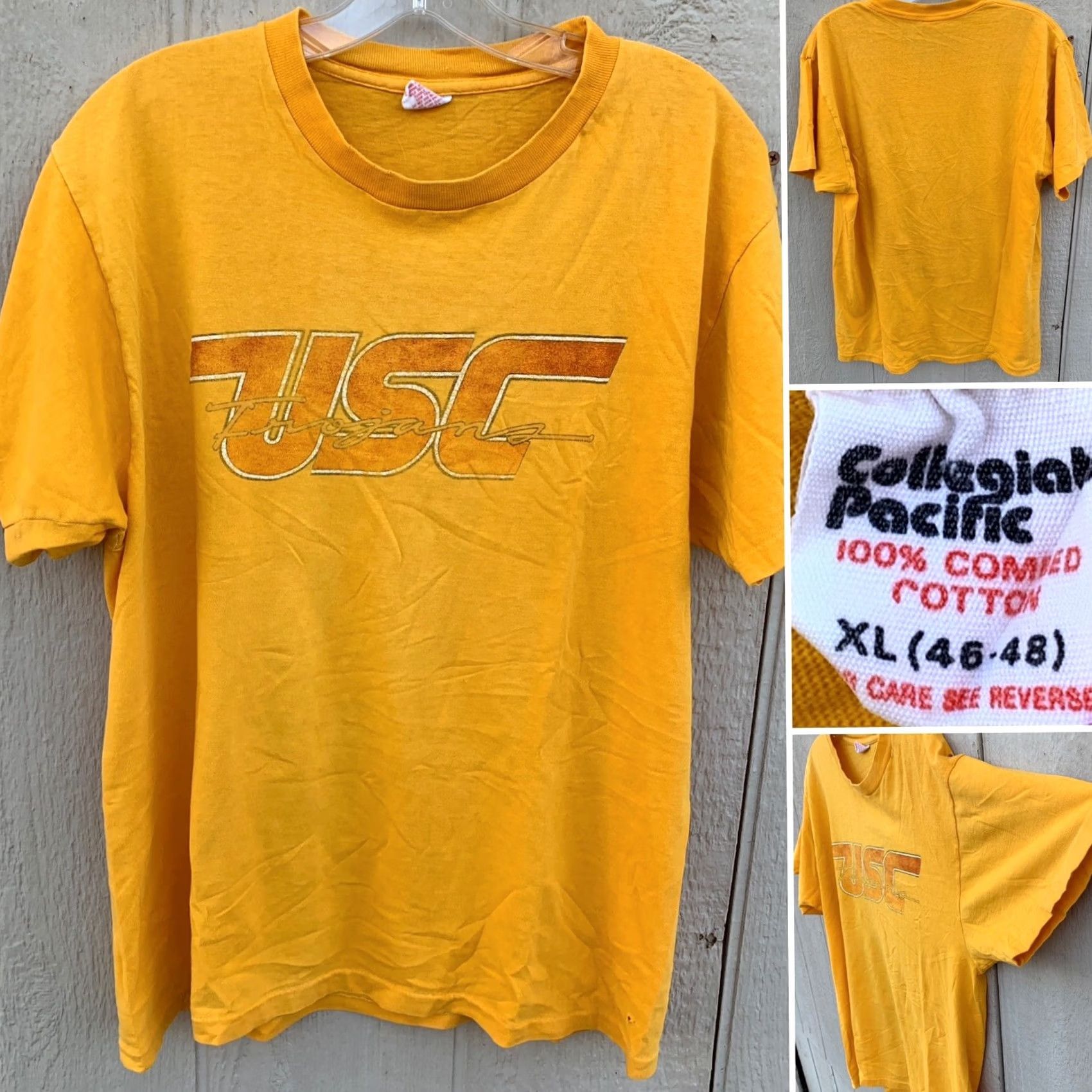 Vintage VINTAGE USC Trojans T Shirt XL Yellow Graphic Tee Mens 70s 80s Collegiate Pacific Cotton Short Sleeve Size US XL / EU 56 / 4 - 2 Thumbnail