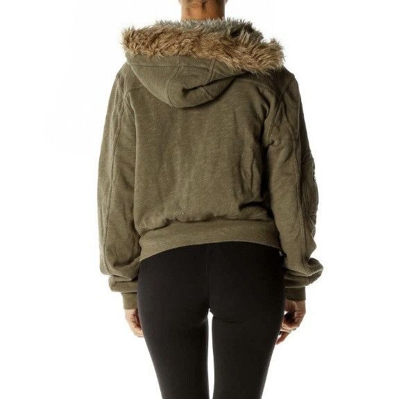 Hurley Hurley Hooded Faux Fur Trim Cargo Bomber Jacket Size M / US 6-8 / IT 42-44 - 2 Thumbnail