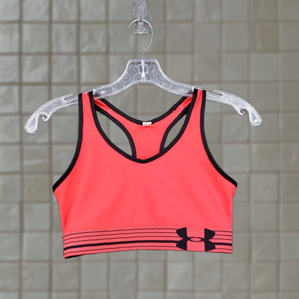 Under Armour Sports Bra Womens Xs Orange Medium Impact Racerback Activewear Wireless Logo