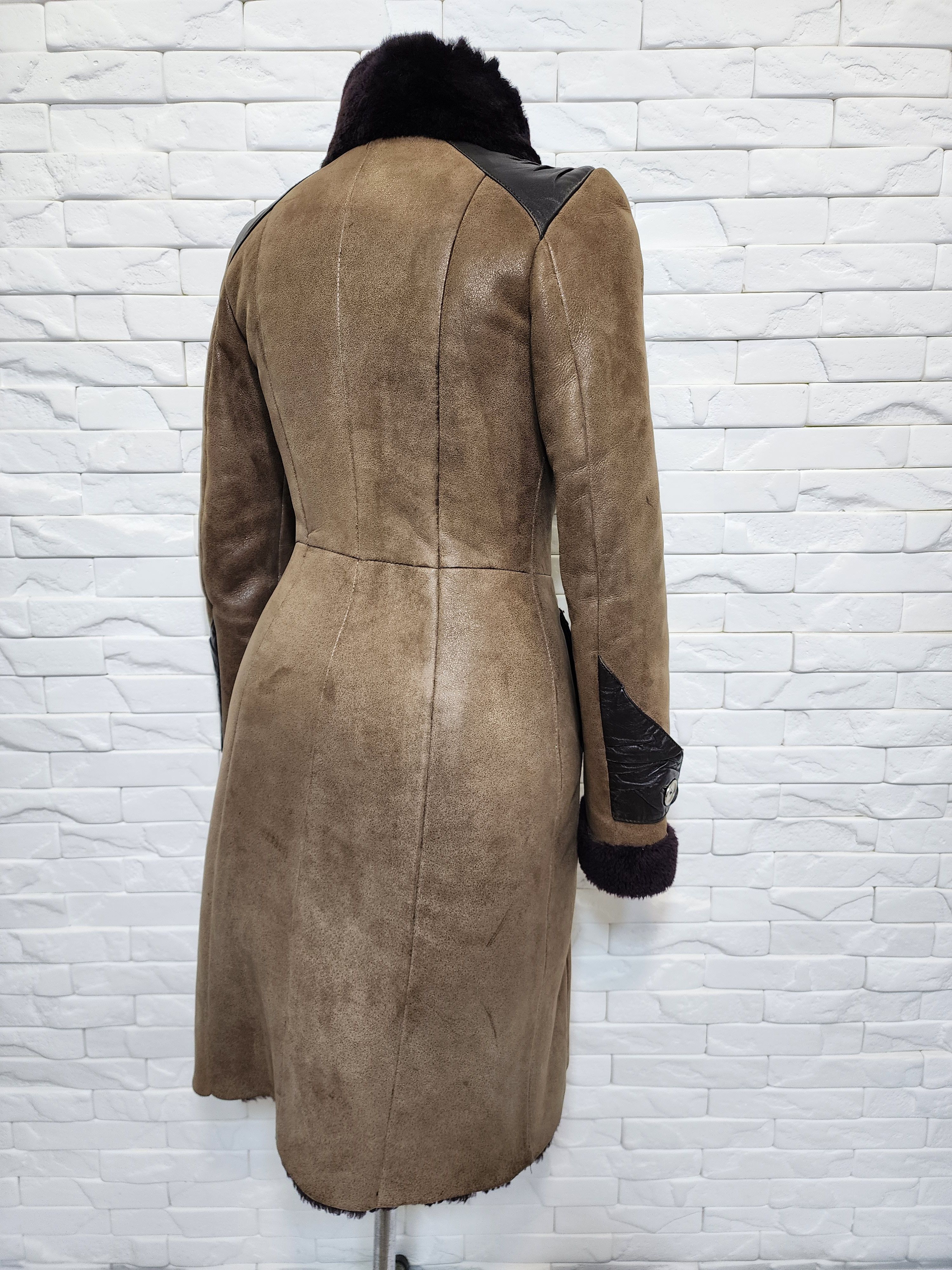 Genuine Leather Brown Sheepskin Coat: Genuine Fur, Metal Zipper. Size S / US 4 / IT 40 - 3 Thumbnail