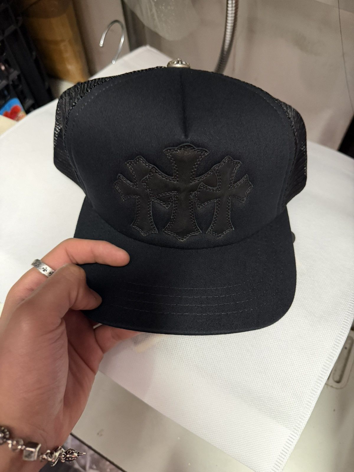 Chrome Hearts CHROME HEARTS LEATHER TRIPLE CROSS HAT Size ONE SIZE - 1 Thumbnail