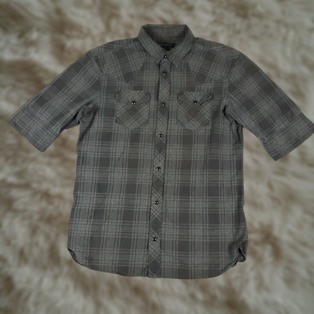 Allsaints AllSaints Shirt Mens S Gray Plaid Western Button-Up Short Sleeve Collared Logo Pocket Vintage: No Size US S / EU 44-46 / 1 - 1 Thumbnail