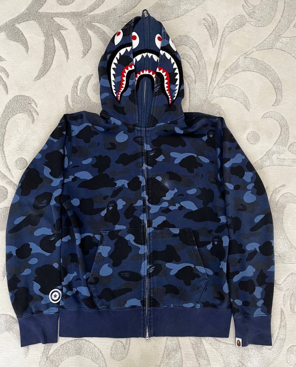 image of Bape Color Camo Shark Wide Full Zip Double Hoodie in Blue, Men's (Size XL)