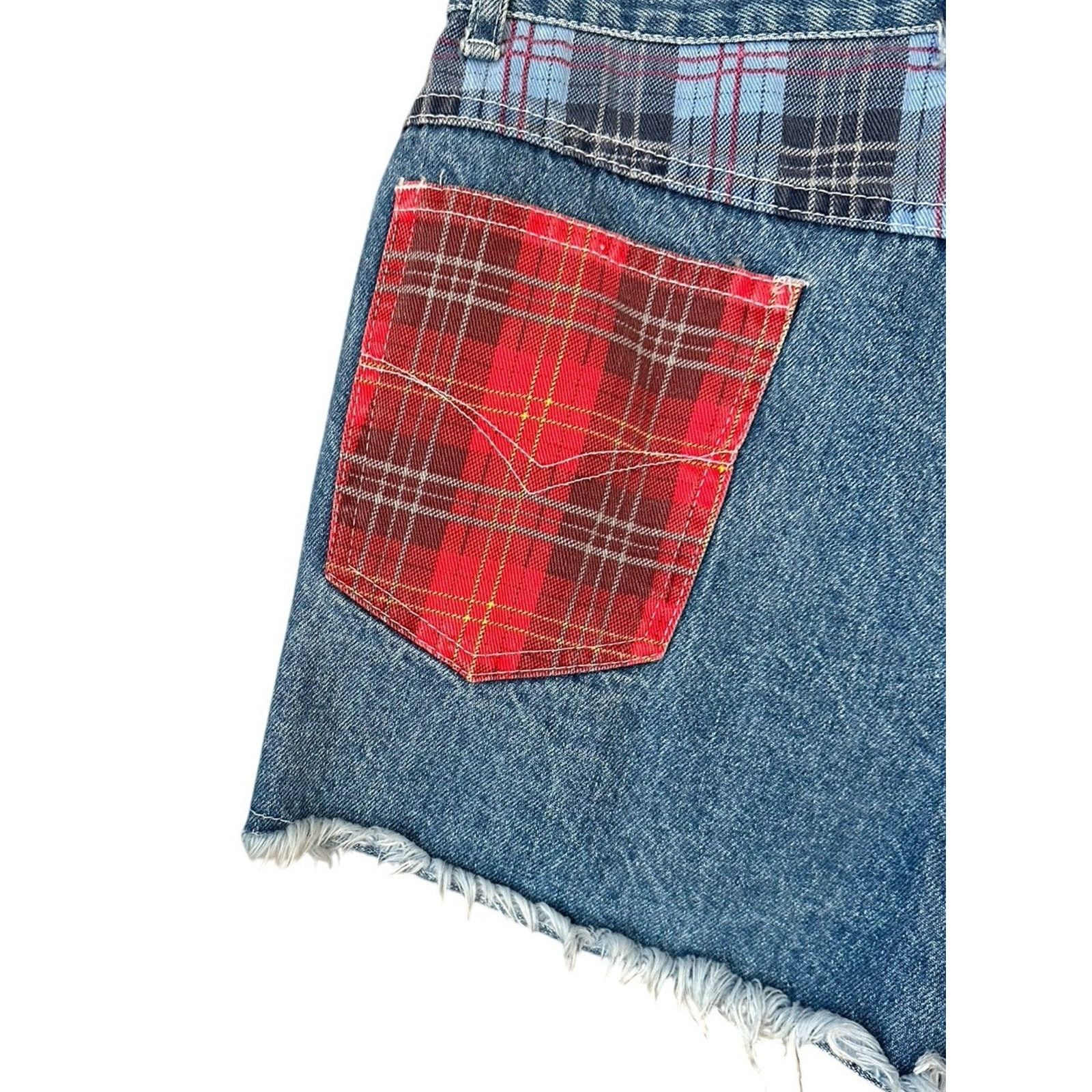 Other Vtg 90s Y2K Steel Denim Jean Shorts Plaid Pockets High Rise Size 26" / US 2 / IT 38 - 6 Thumbnail