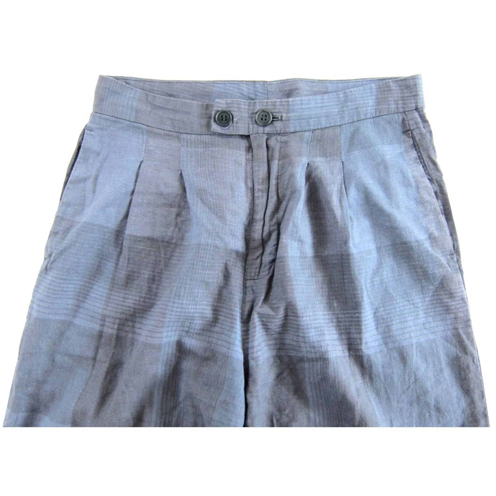 Vintage LACAUSA Hemp Cotton Blue Plaid High Rise Waist Pocket Chino Trouser 4 Size 27" / US 4 / IT 40 - 5 Thumbnail