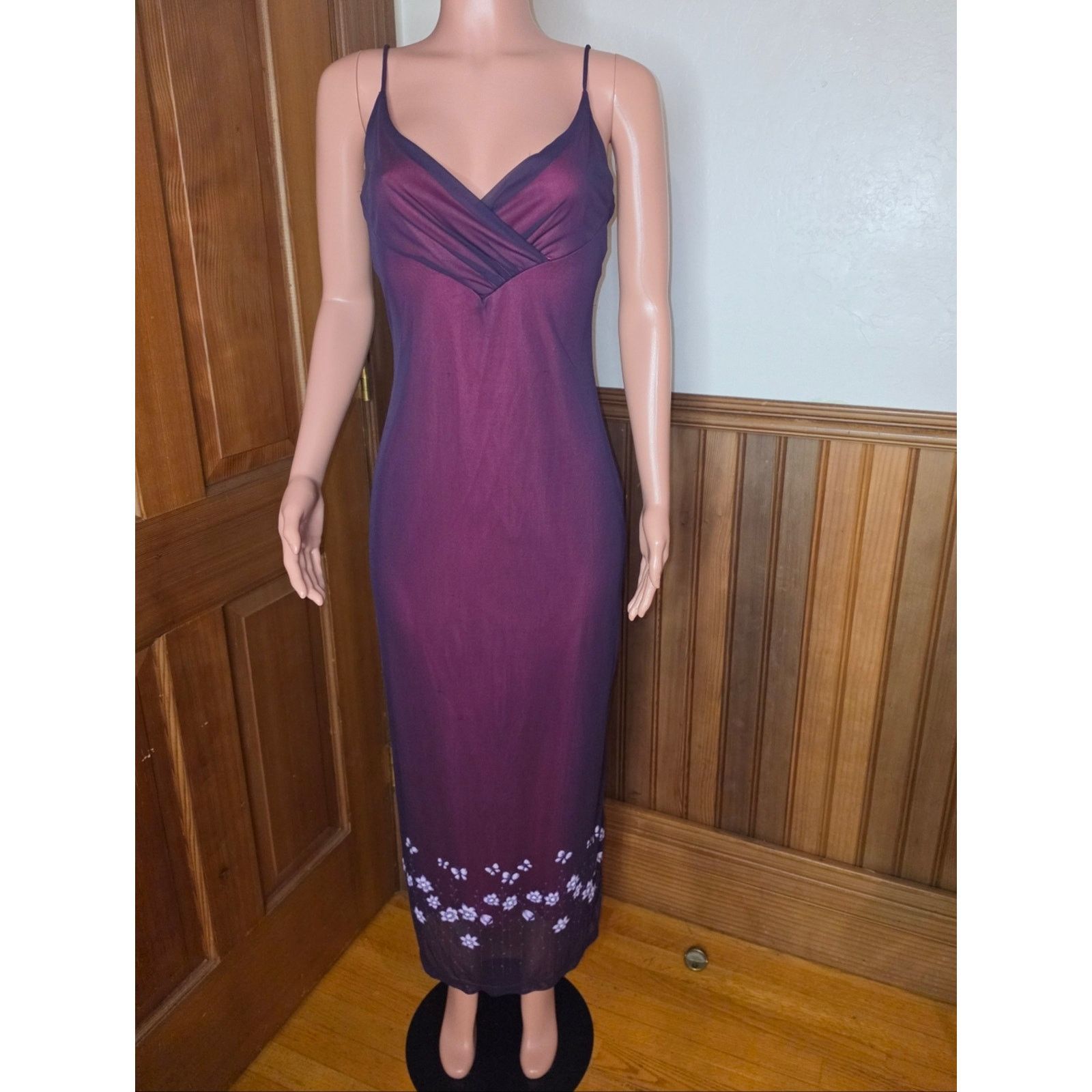 Vintage Pia 90s Y2K Fuchsia & Purple Mesh Floral Dress Large Size L / US 10 / IT 46 - 2 Thumbnail